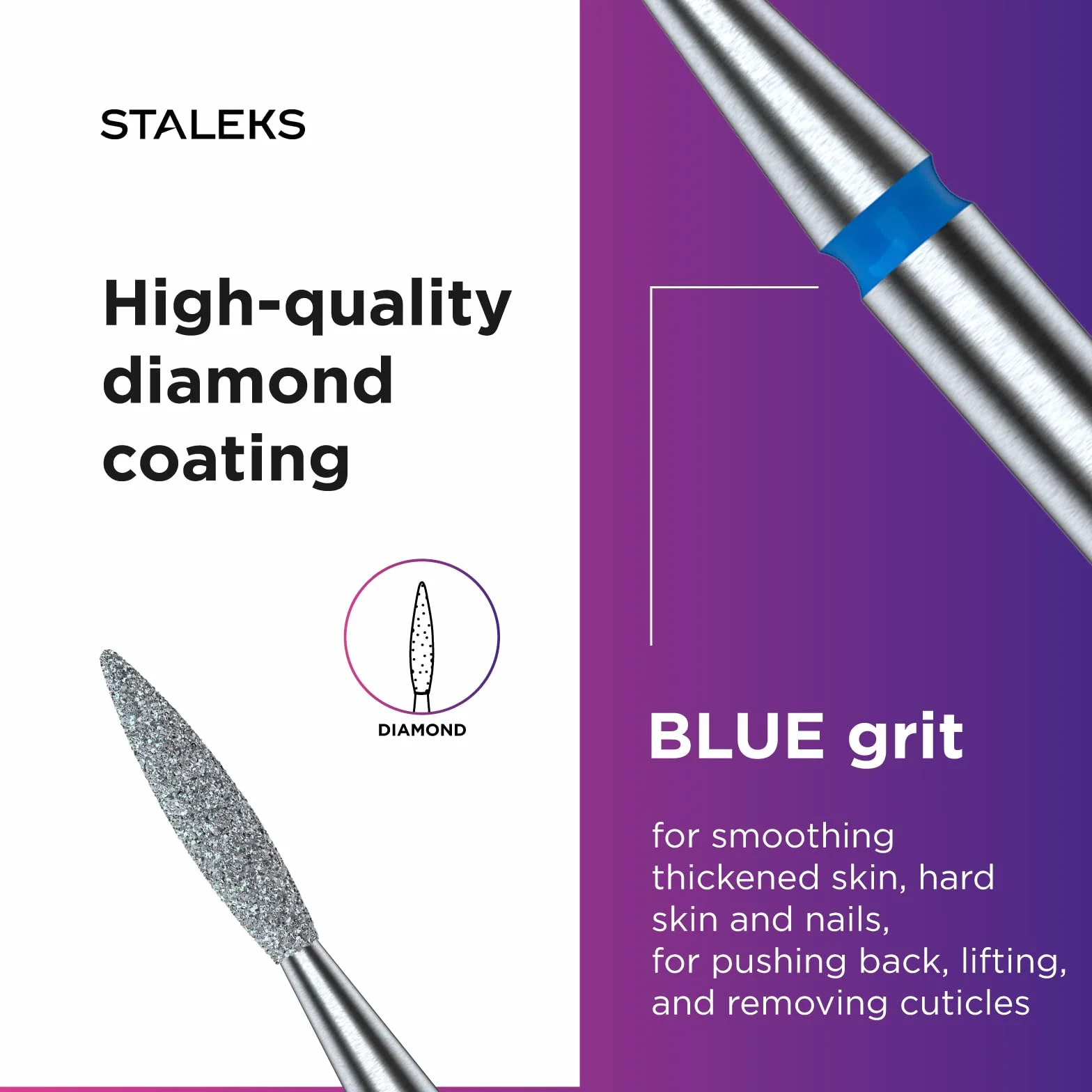 Frez diamentowy STALEKS płomyk ostry 1.6*8mm, niebieski