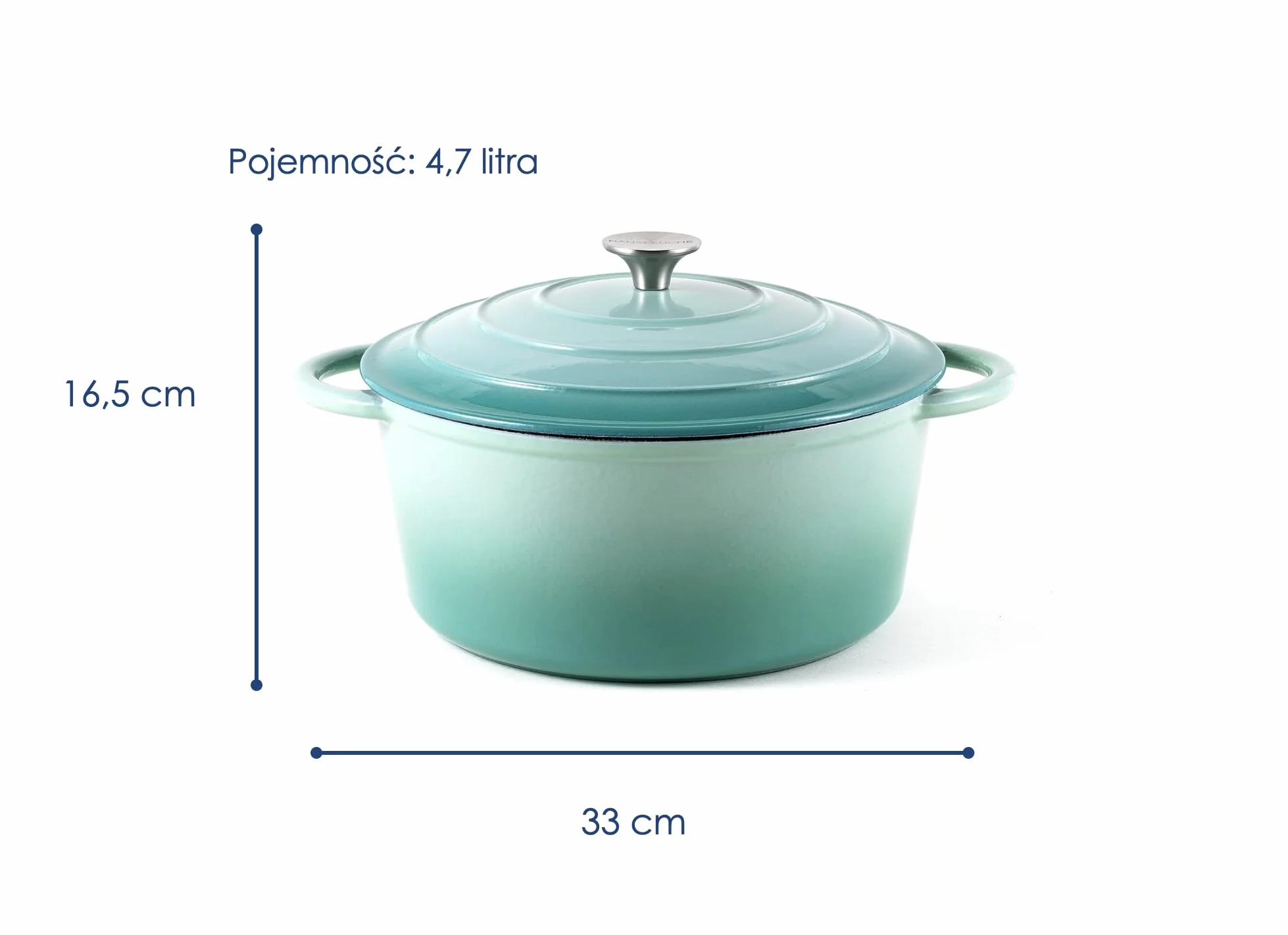 Hanseküche Żeliwny garnek emaliowany, 26 cm, 4,7 l – wysokiej jakości garnek do pieczenia chleba, brytfanna z pokrywką, garnek do gotowania, garnek do smażenia, garnek do duszenia (miętowy)