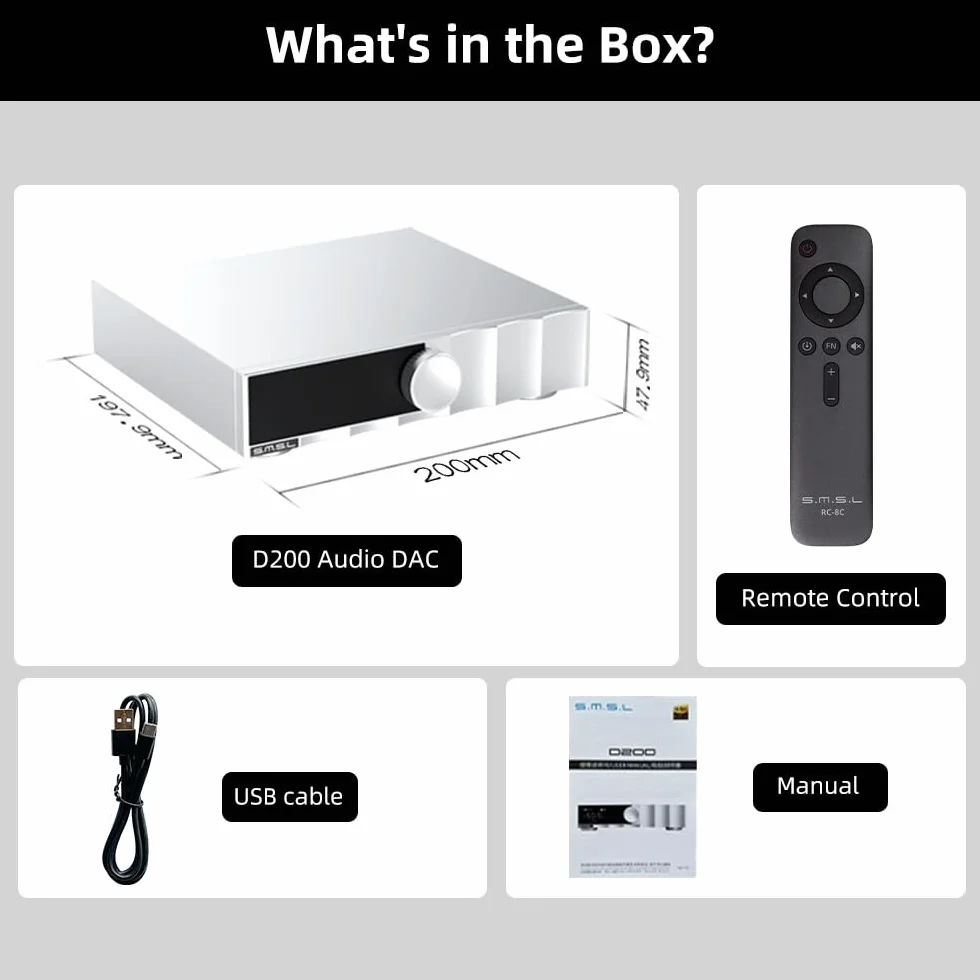 Dekoder audio SMSL D200 | wejście USB/optyczne/koncentryczne/Bluetooth | MQA/MQA - obsługa CD | ROHM BD34352EKV Chip | kompatybilny ze wzmacniaczami/wzmacniaczami słuchawkowymi/telefonami/komputerami