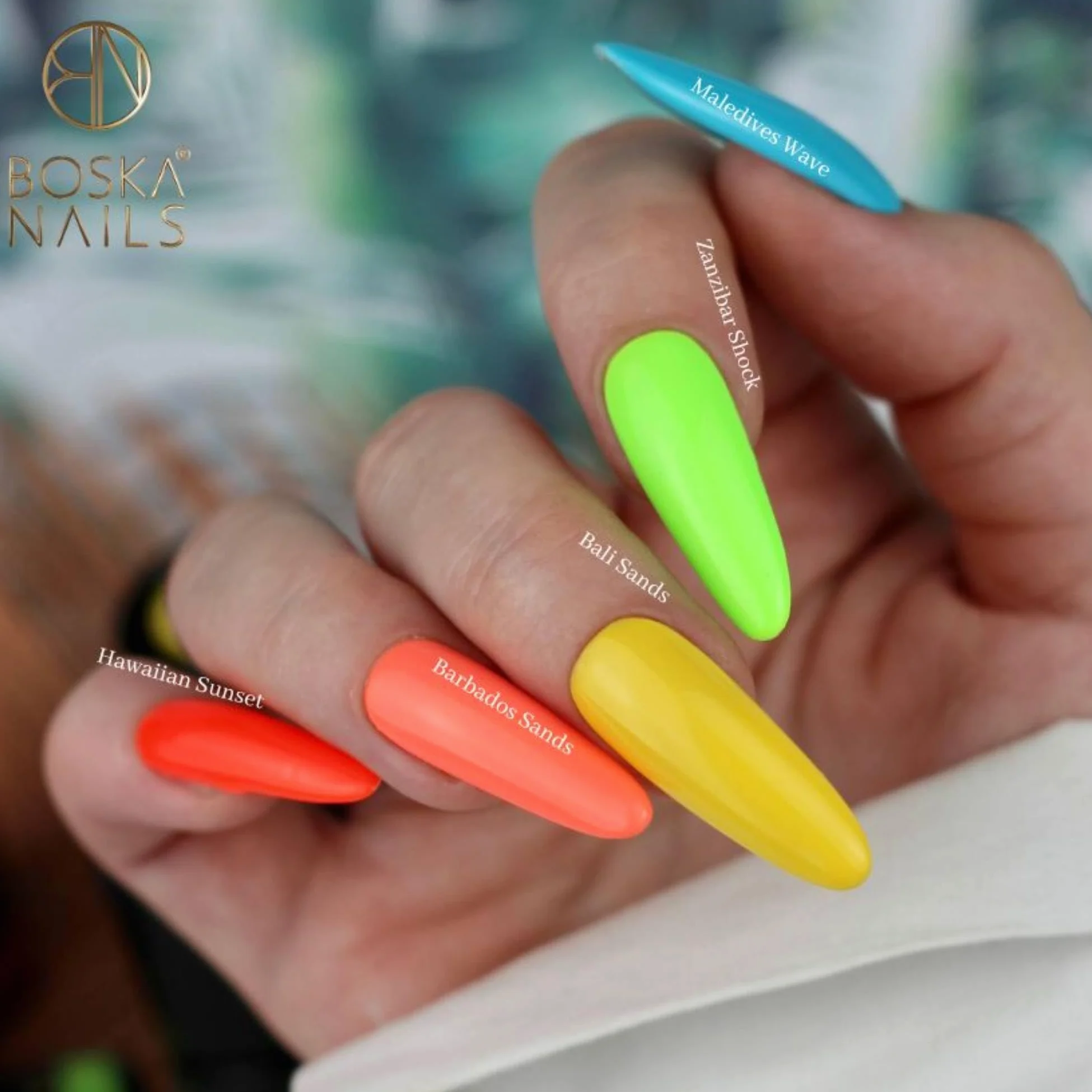 Boska Nails Island Paradise Hybrid zestaw lakierów do paznokci, kolekcja 8 neonowych i pastelowych kolorów, letni manicure, trwały do 3 tygodni, 6 ml butelki