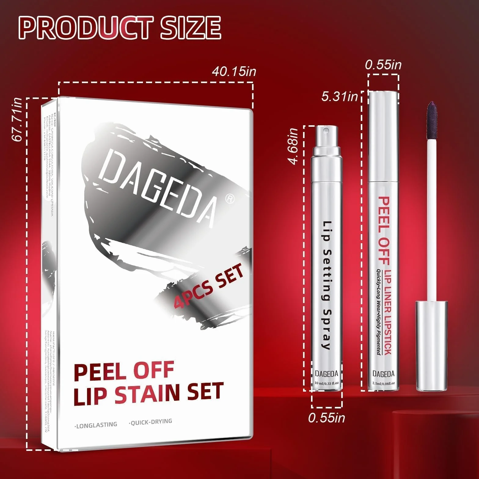 Prreal 3-Piece Peel Off Lip Liner Stain Set with Setting Spray and Tweezers, Long Lasting Matte Tint