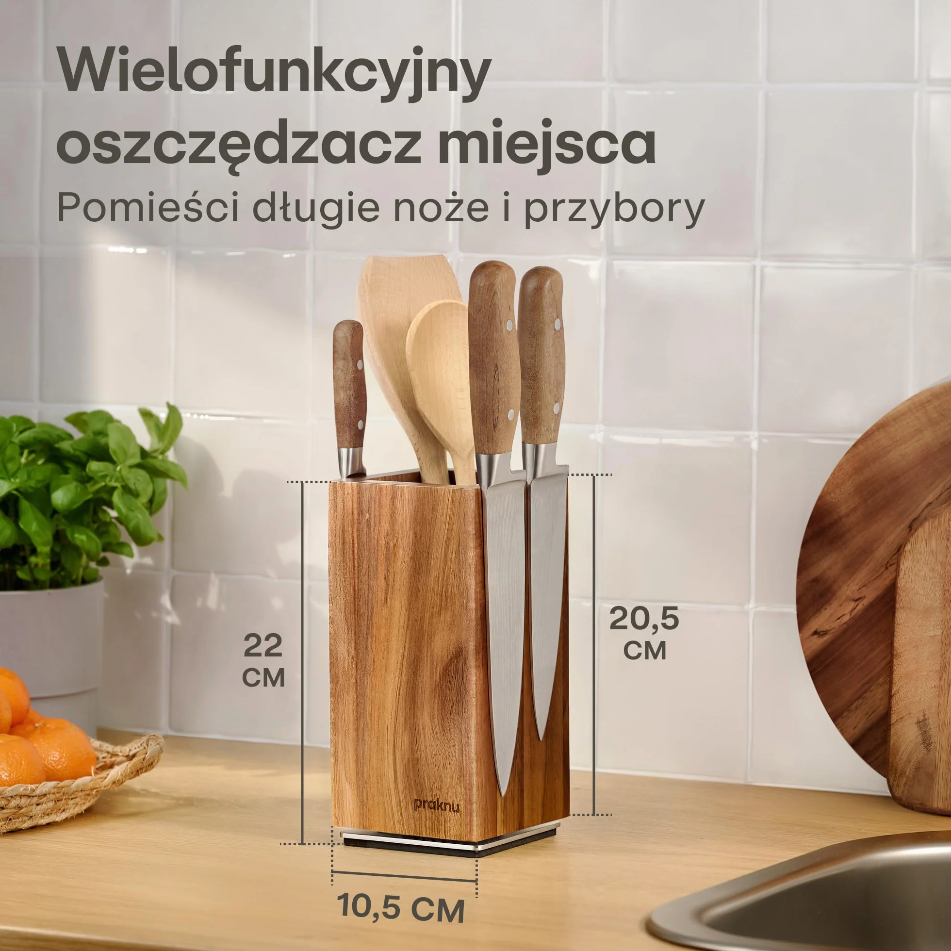 Praknu Magnetyczny Blok na Noże 360° Obrotowy Drewno Akacjowe FSC Silny Magnes Antypoślizgowy