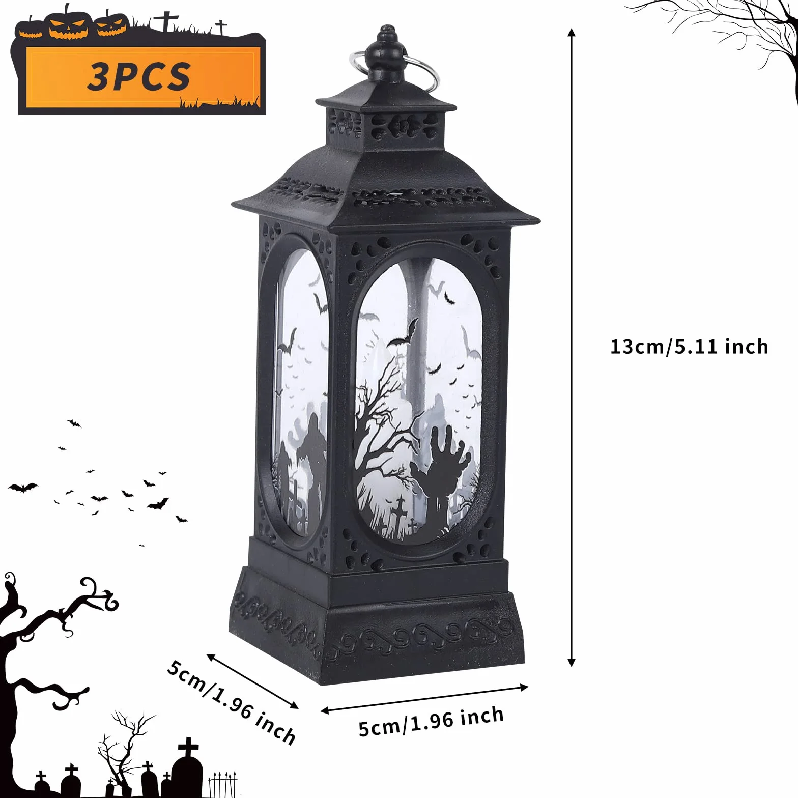 Świeca LED halloweenowa 3 szt. latarnia retro lampa olejna dekoracyjna plastikowa wisząca