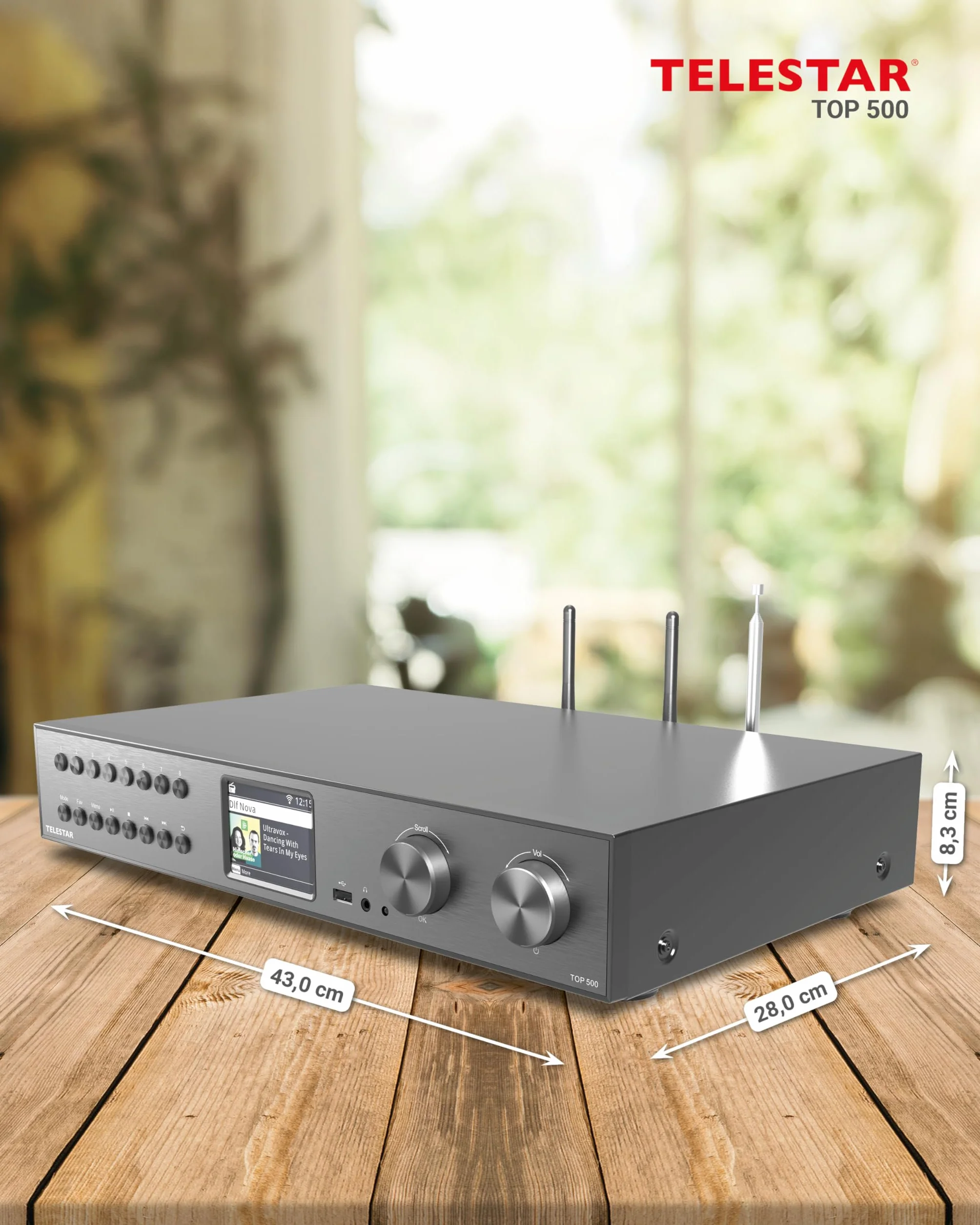 TELESTAR TOP 500 – tuner Hi-Fi (szerokość 43 cm, radio internetowe/DAB+, funkcja nadawania/odbioru Bluetooth, nagrywanie USB, usługi strumieniowe) – czarny