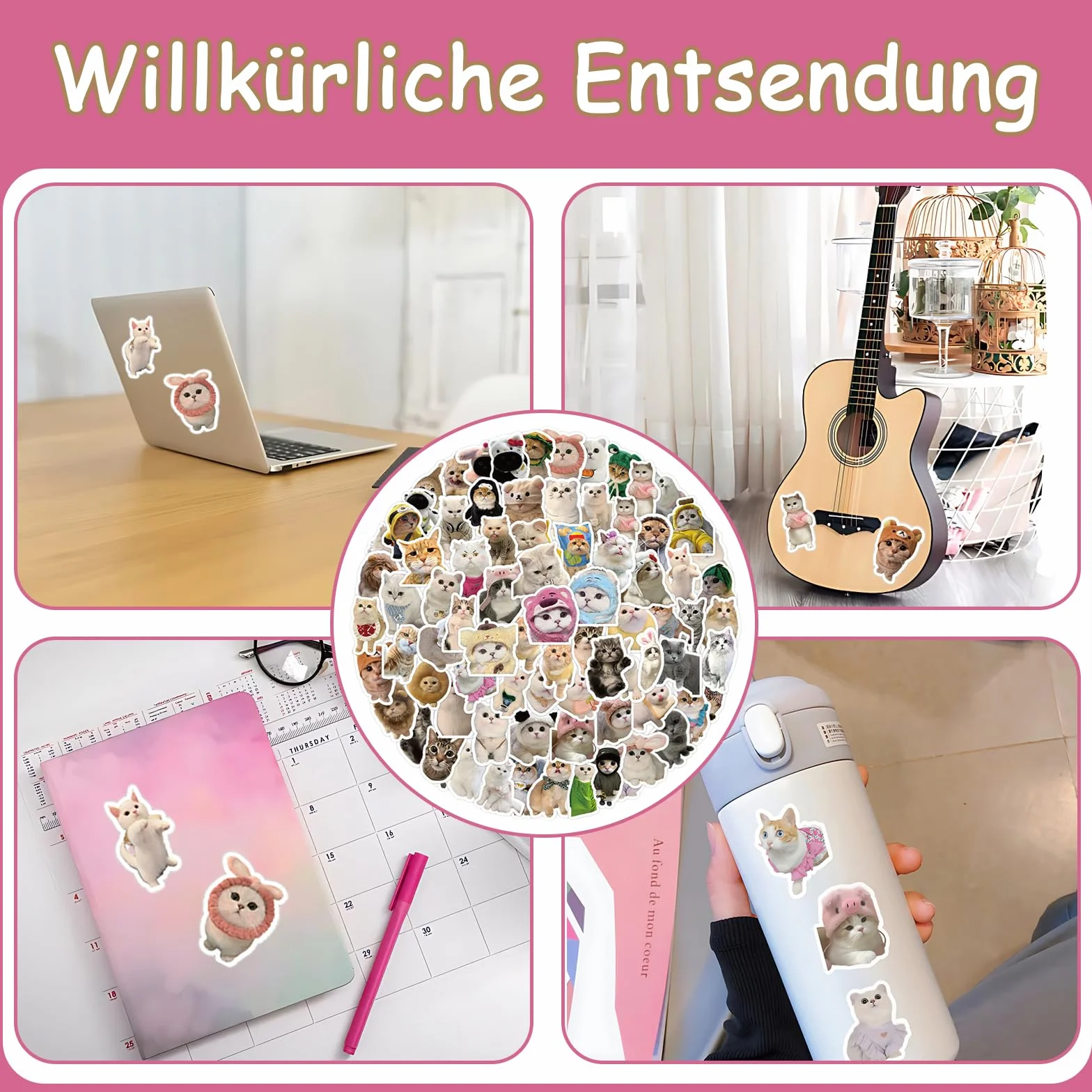 Zestaw 100 naklejek z memem, wodoodporne, winylowe, śmieszne, słodkie koty, naklejki na butelki z wodą, laptop, telefon, gitarę, walizkę, etui na telefon komórkowy