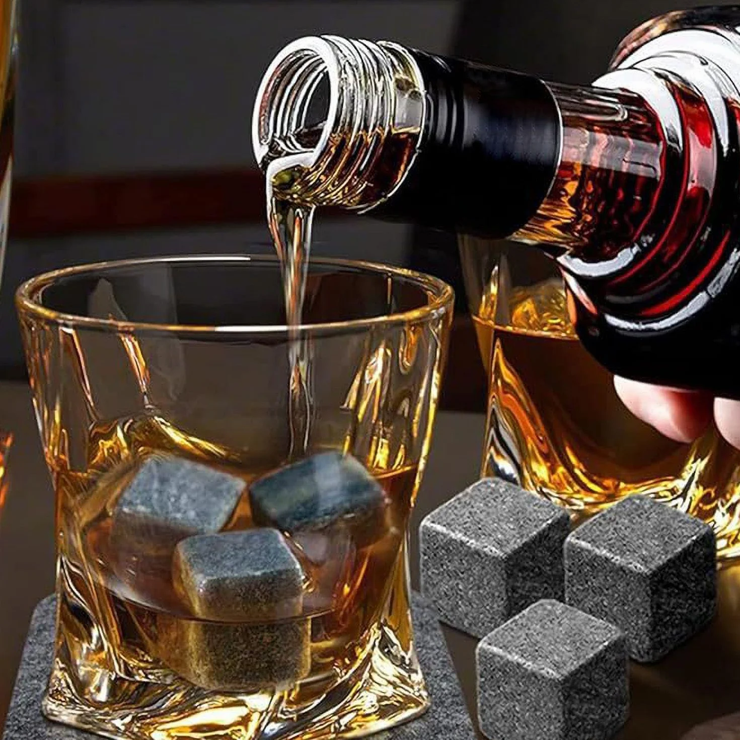 Tatar do lodu z torbami z tkaniny 9 szt. Szczypce do lodu ze stali nierdzewnej 2 szt. Whisky Ice Kamienie Granitowe