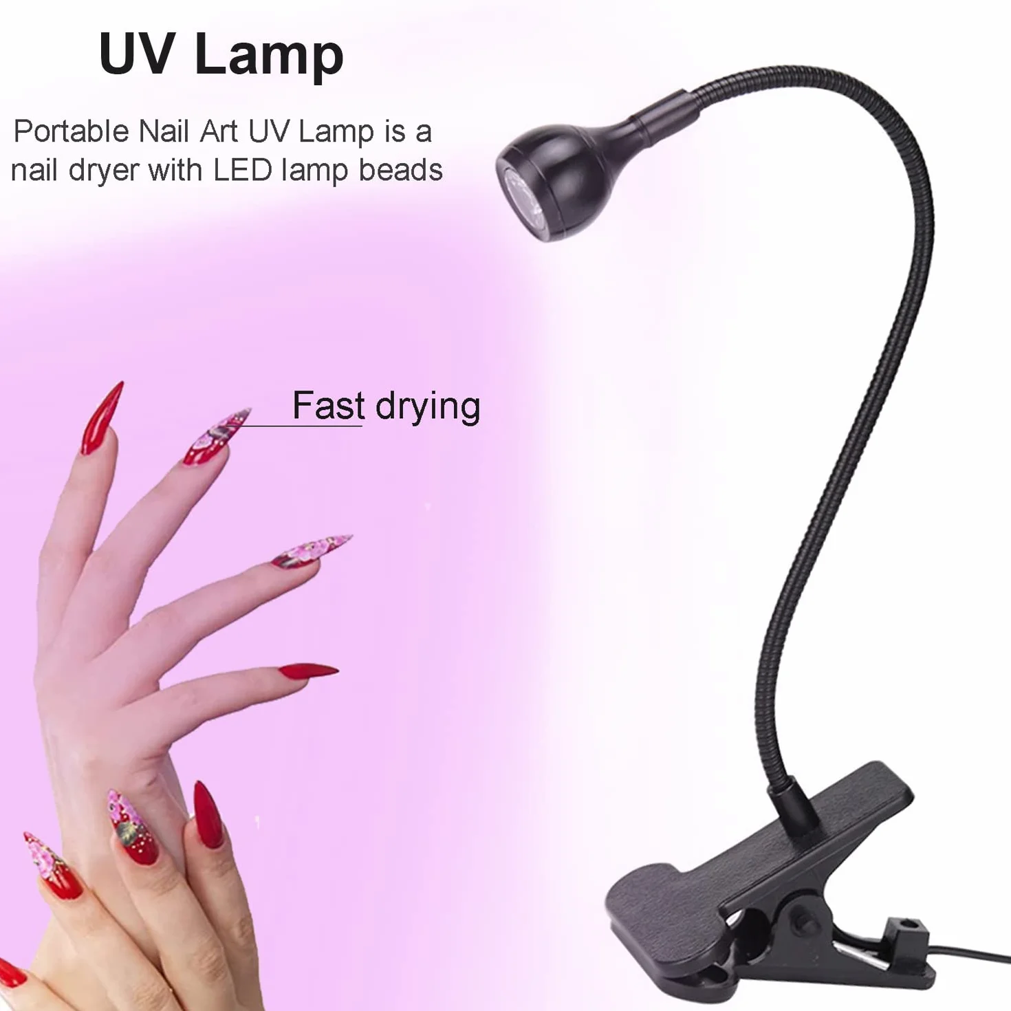 Lampa LED do paznokci, 3W UV LED, suszarka UV do paznokci żelowych, 3W LED ultrafioletowe światło z klipsem
