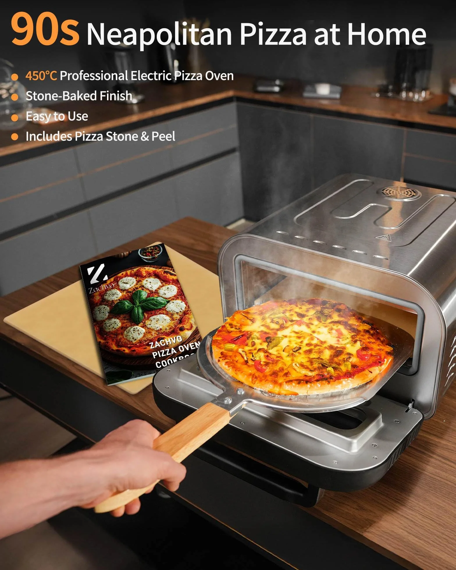 Elektryczny piekarnik do pizzy 450°C 32 cm stal nierdzewna timer 1-60 min