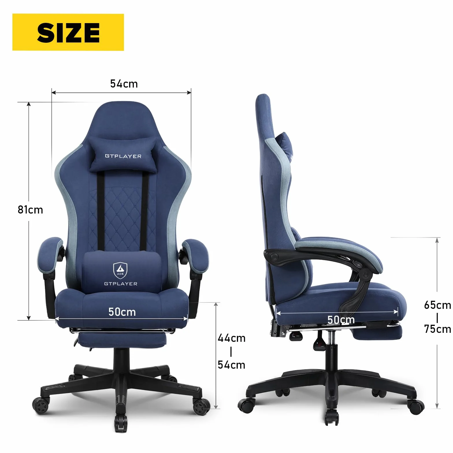 GTPLAYER Fotel gamingowy z podnóżkiem, ergonomiczny, wysoki oparcie, granatowy