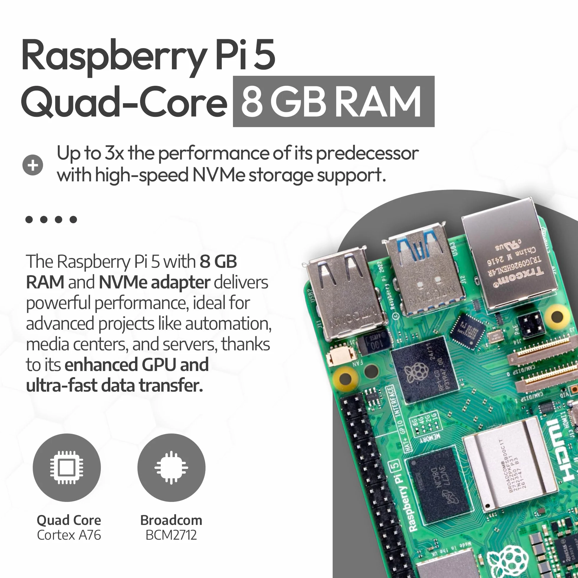 db-tronic NVMe Kit do Raspberry Pi 5 8 GB | Edycja 64 GB | Zasilacz 27 W | Metalowa obudowa | Aktywne chłodzenie | M.2 NVMe PCIe SSD | Micro HDMI 4K | idealny do Home Assistant i smart home