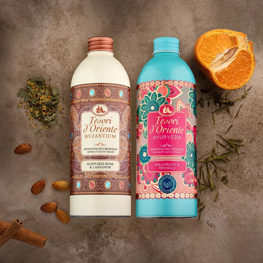 TESORI D'ORIENTE - kąpielówka "Ayurveda", aromatyczna kąpiel kremowa z owocami amla i paczulą, kremowa kąpiel do pielęgnacji ciała, rytuał wellness dla ciała i zmysłów, 40 ml