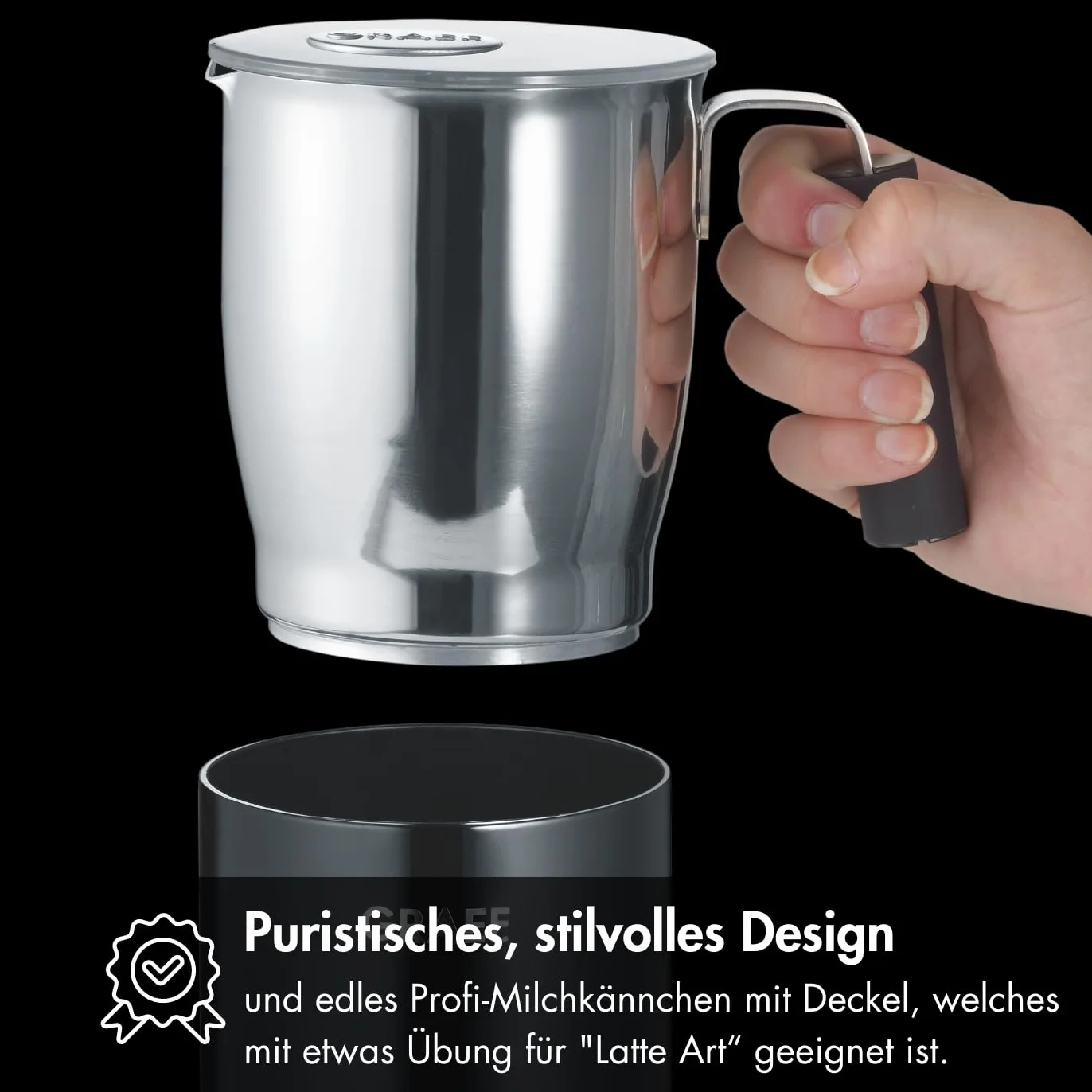 Graef MS702EU spieniacz do mleka, 400 ml, czarny/stal nierdzewna, 16,5 x 16,5 x 20,5 cm