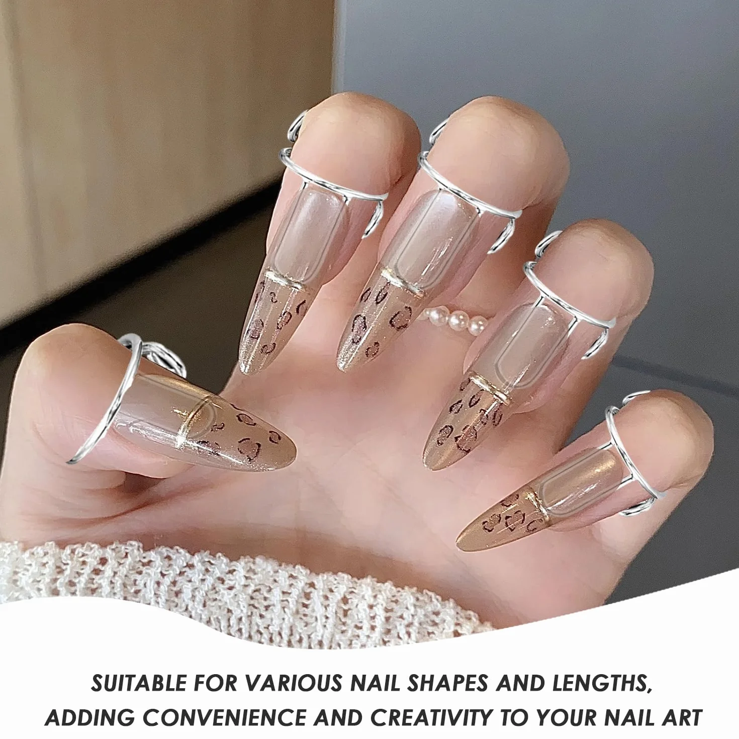 15-częściowy zestaw metalowych pierścionków do paznokci, regulowane paski do paznokci, sztuczne pierścienie do paznokci, wielokrotnego użytku do manicure