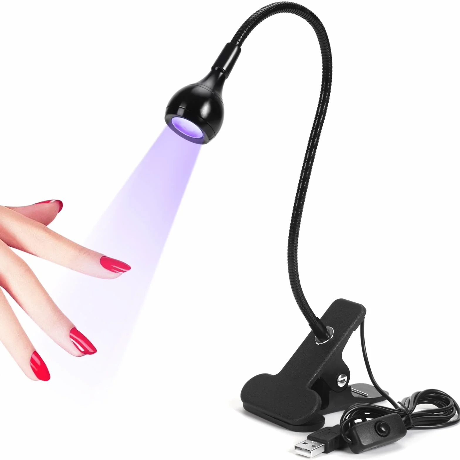 Saviland Lampa żelowa UV do paznokci, 3 W amerykańska lampa do układania paznokci szybkoschnąca, profesjonalna lampa Led do paznokci, lampa UV z ładowarką USB, klips, obracana o 360° regulowana