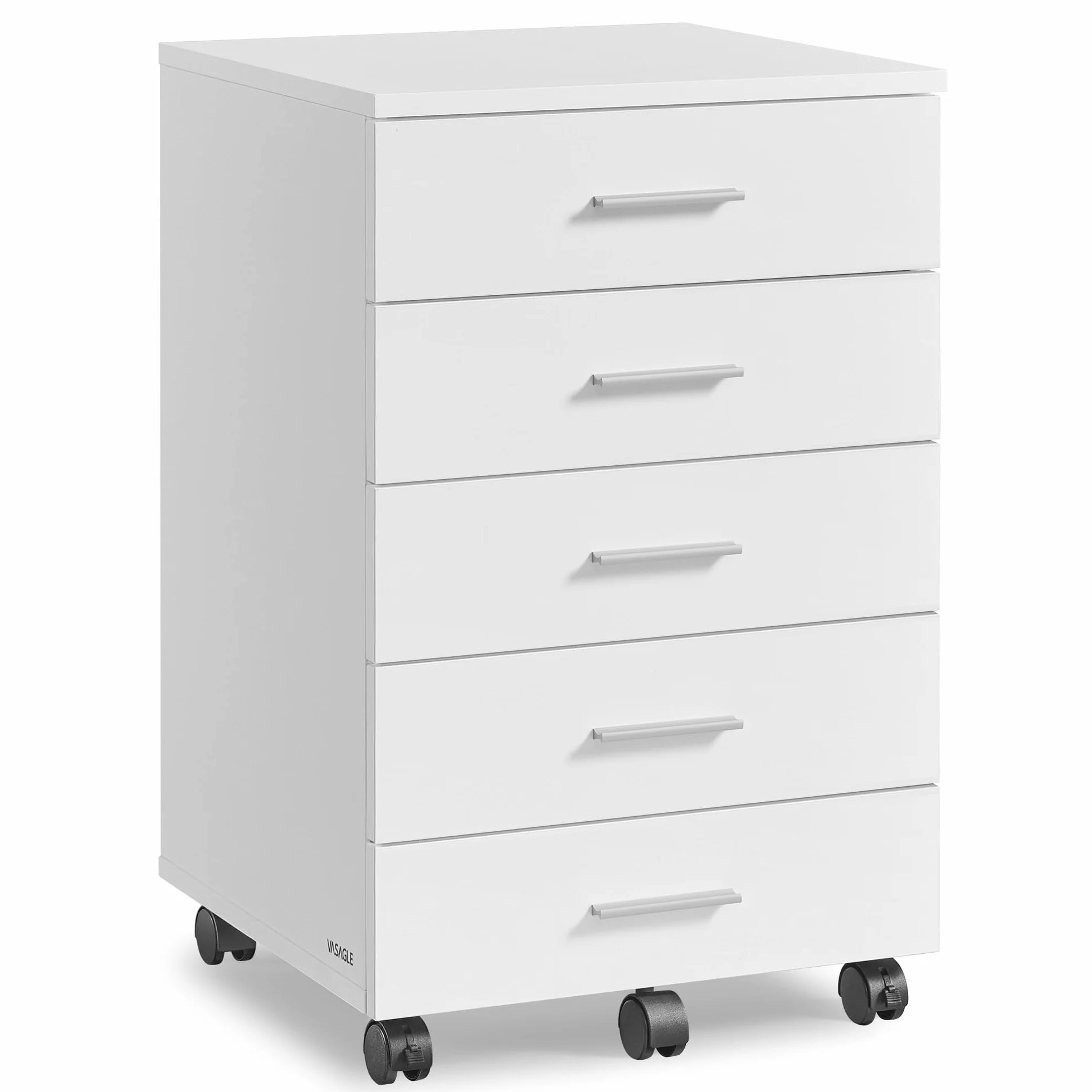 VASAGLE Szafka na dokumenty, mobilna szafka na dokumenty, stojak na drukarkę z 5 szufladami, z szynami ślizgowymi bez śrub, do biura, biura domowego, Cloud White OFC081W01