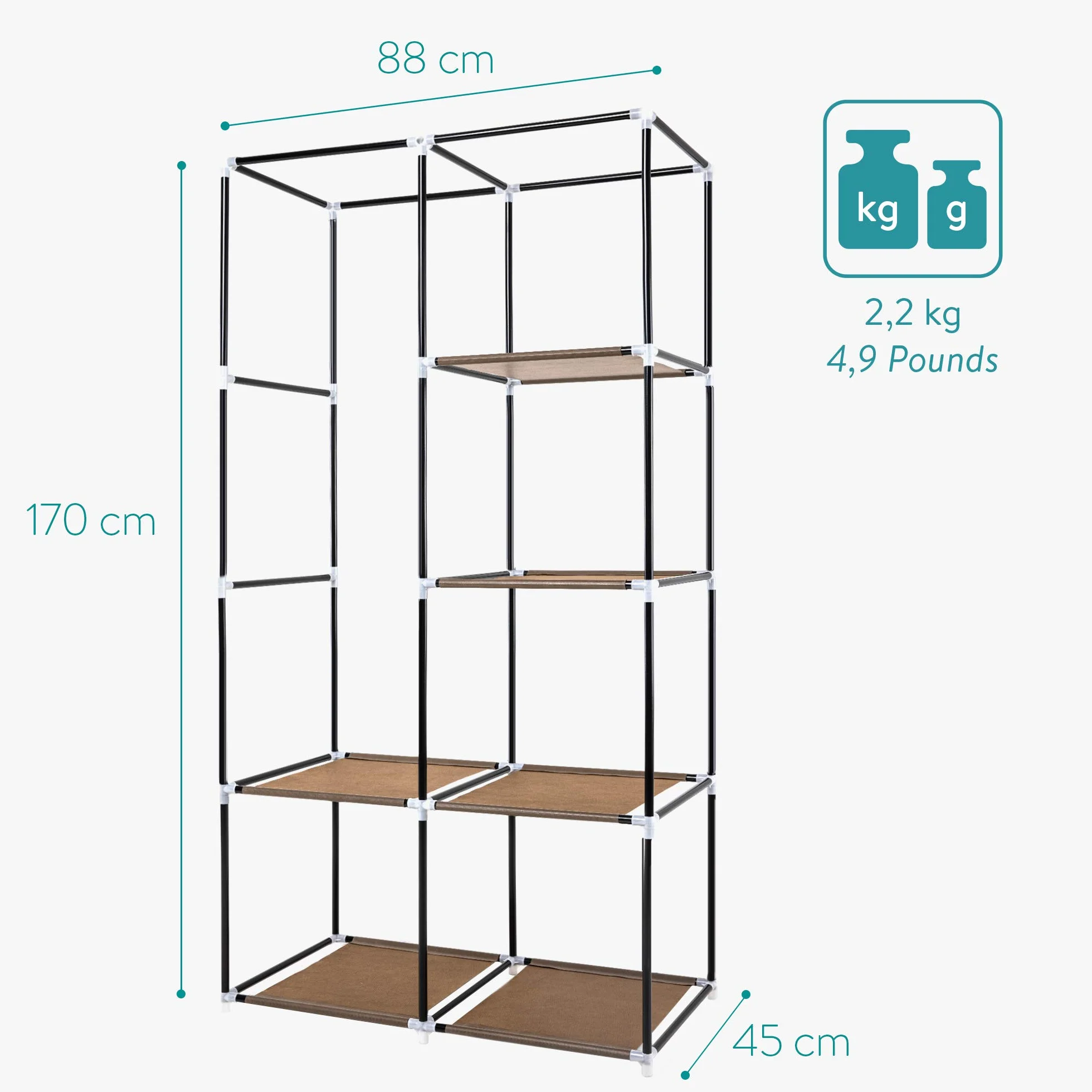 Navaris szafa z efektem płótna składana 88x170x45 cm brązowa