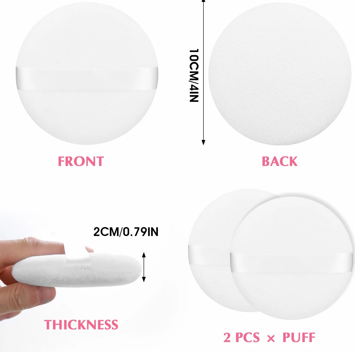 Sibba 10 cm okrągły puder do pudru, ultramiękki nadający się do prania, wielokrotnego użytku, duży welur do twarzy, ciała, pudru, luźny puder, narzędzie do makijażu na mokro i sucho