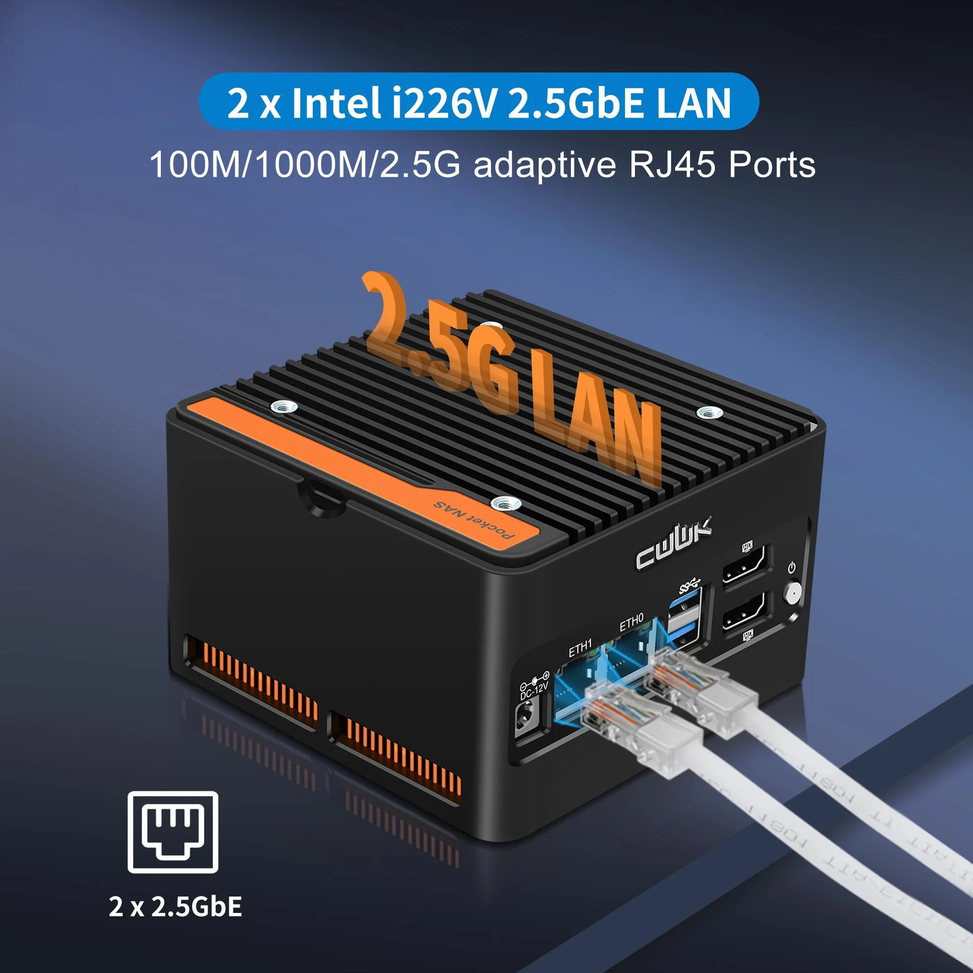 CWWK X86-P6 N355 Mini PC Pocket-NAS, 4 Bay M.2 NVMe Mini Komputer z 2 x i226-V 2.5GbE LAN, Mikro PC Barebone DDR5 BEZ RAM/SSD/SYSTEMU, Obsługa WiFi7/BT5.4 Rozszerzalny, 2 Wyświetlacze, USB3.2