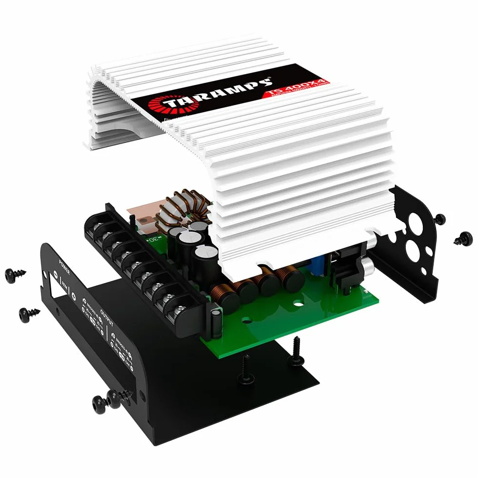 Taramps TS 400 x 4 z automatycznym wejściem wysokiego poziomu, 400 W, RMS, 4 kanały, pełny zakres, samochodowy wzmacniacz audio, klasa wejściowa RCA, 2 kanały, wielokanałowy system wzmacniacza
