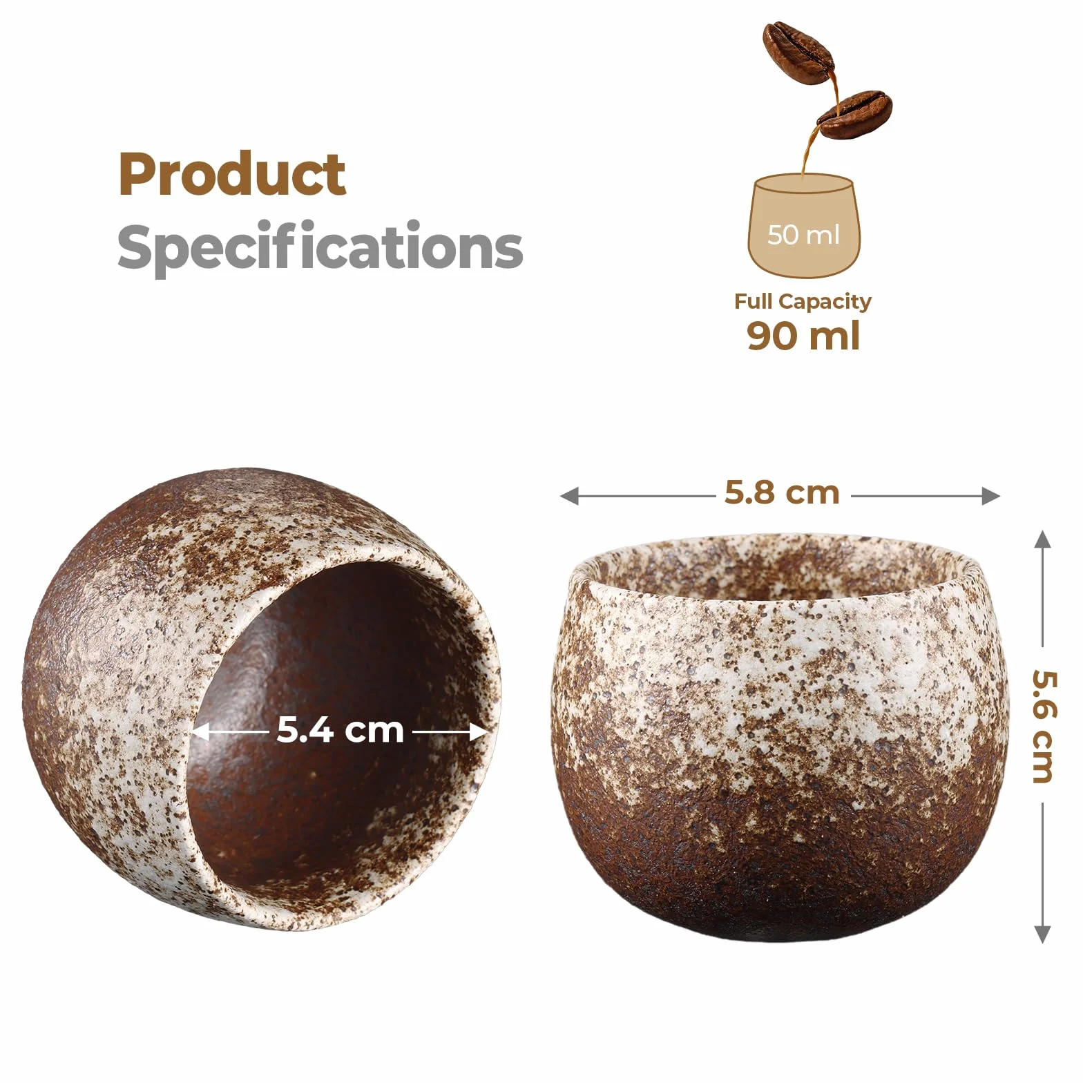 ecooe Filiżanki do espresso z kamionki 90 ml zestaw 5 sztuk