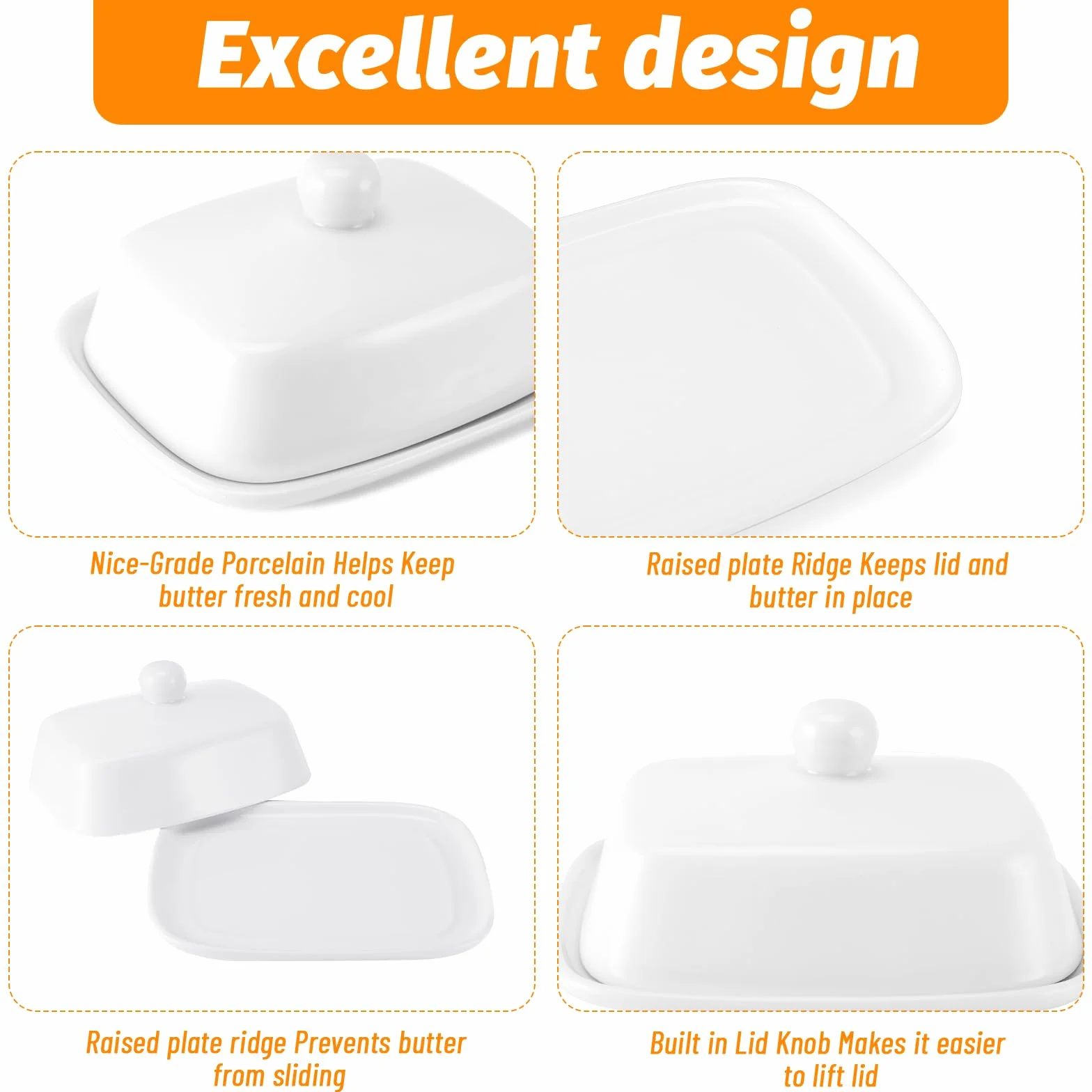 Maselniczka ceramiczna porcelanowa z pokrywką i uchwytem 250 g biała
