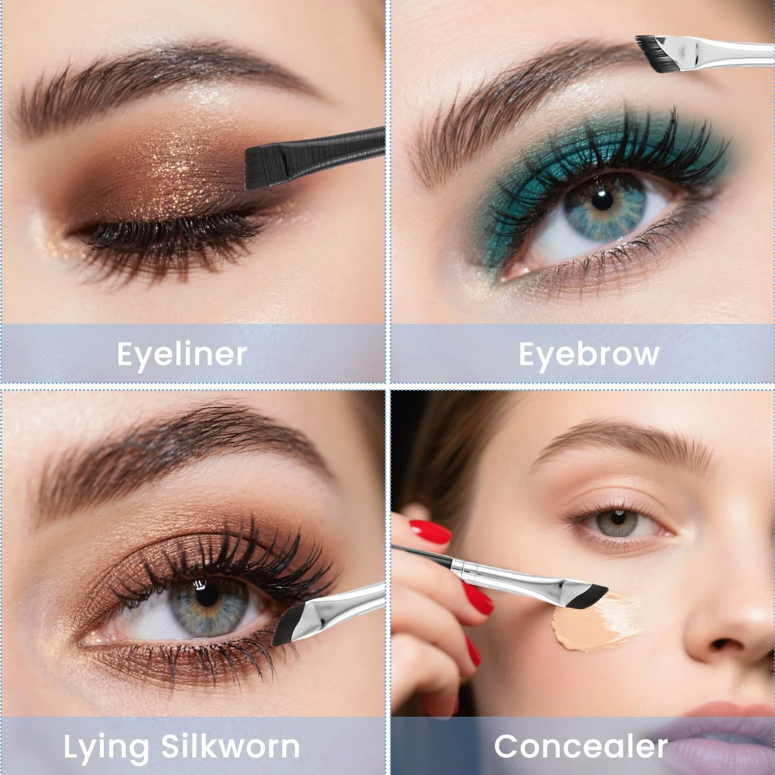 5 cienkich pędzli do eyelinera, profesjonalny, wygięty, miękki, płaski pędzel do makijażu, delikatny, mały pędzel do eyelinera