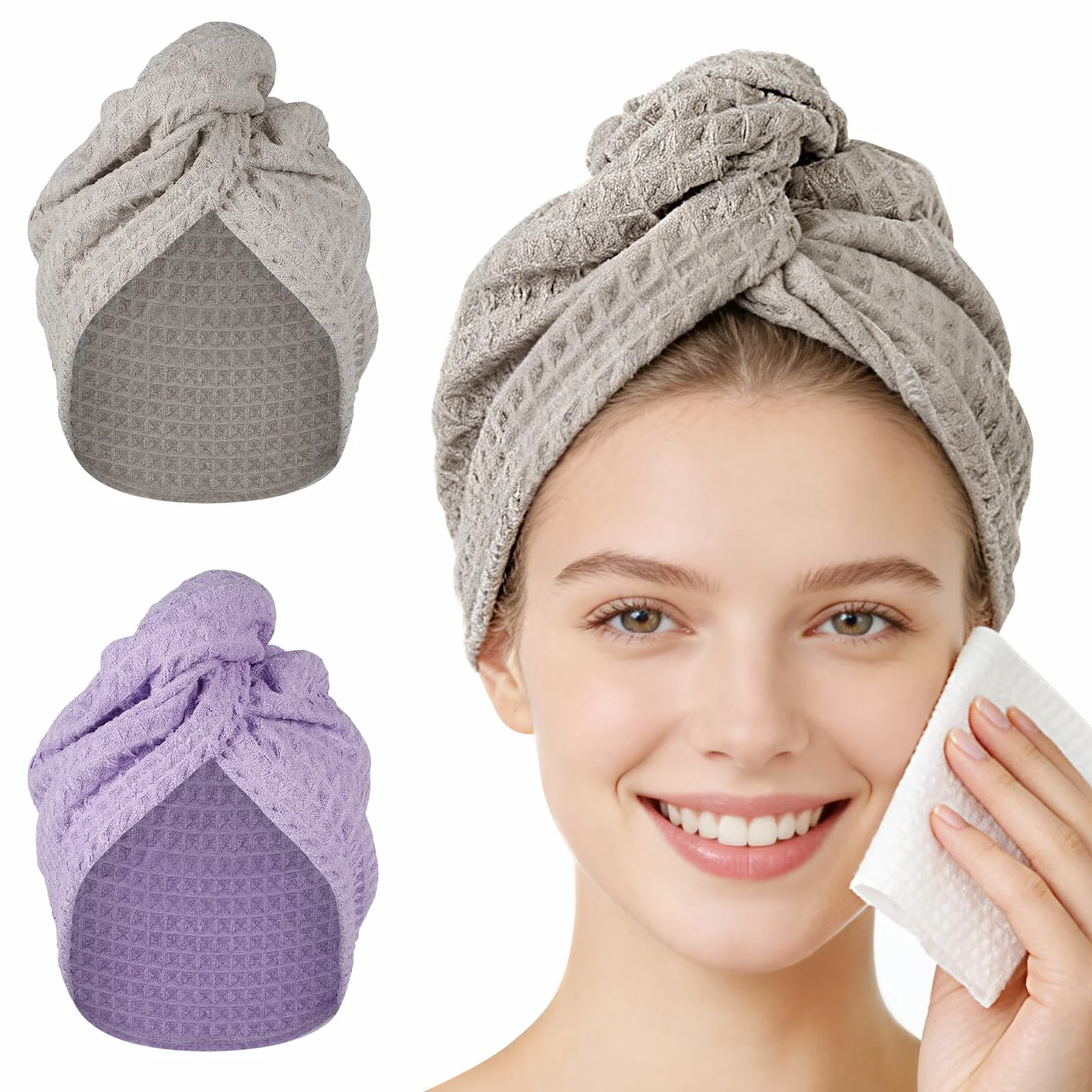 Ręcznik do włosów z mikrofibry, 2-pak super chłonnych turbanów do włosów do szybkiego suszenia, szybkoschnący ręcznik z mikrofibry dla kobiet, kręcone, długie, mokre włosy, dziewczyny, ręcznik