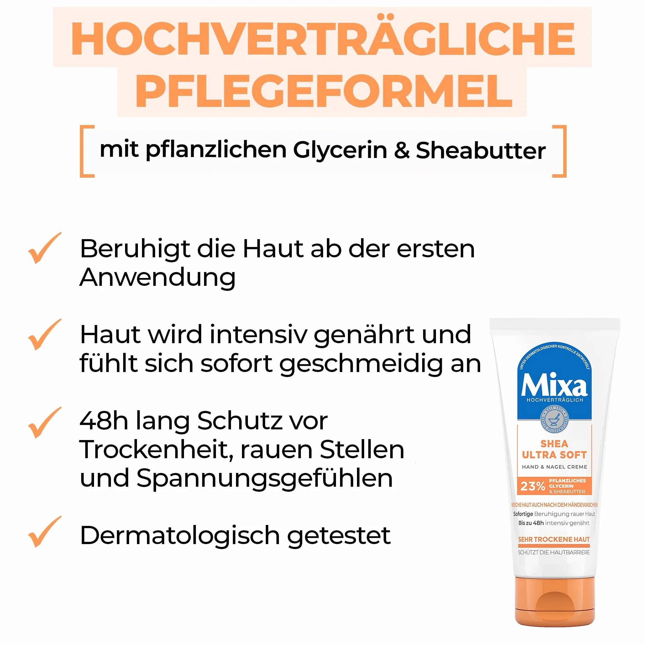 Mixa Shea Ultra Soft krem do rąk i paznokci – pielęgnujący balsam do rąk do suchych, popękanych i szorstkich rąk, ochrona i intensywna pielęgnacja z gliceryną i masłem shea, 100 ml