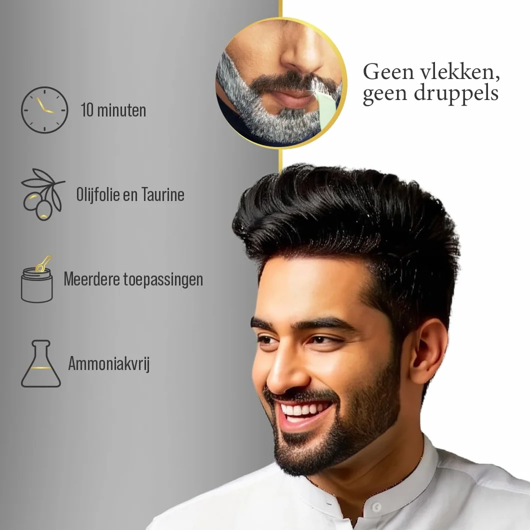 Bigen Beard Colour for Men, nie rozmazuje się, zakrywa szarą brodę w 10 min, bez amoniaku – 100 True Black