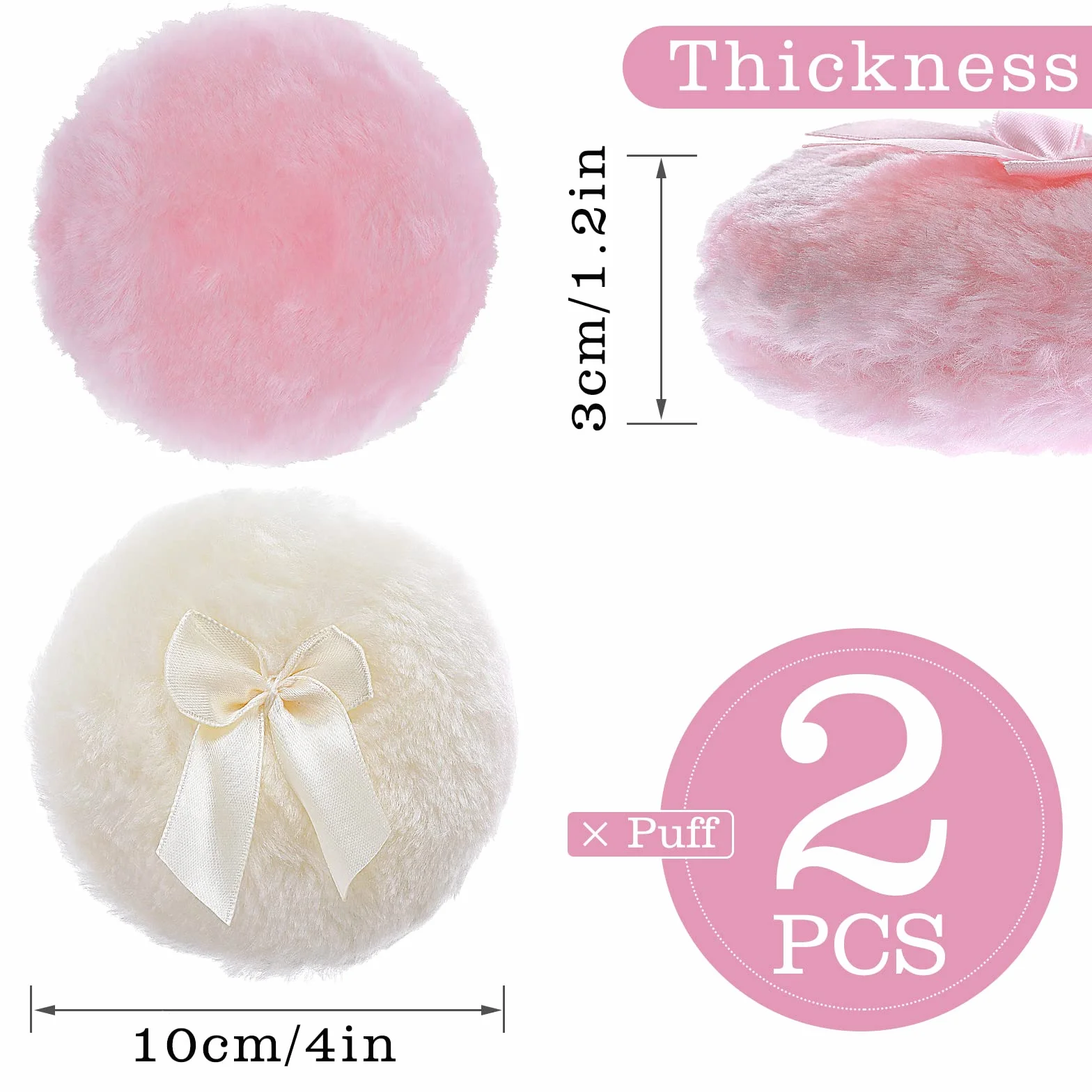 Sibba Duży, puszysty puder, 10 cm, ultramiękki, zmywalny, wielokrotnego użytku, welur, do twarzy, ciała, luźne pudru, narzędzie do makijażu na mokro i sucho (różowy i żółty)