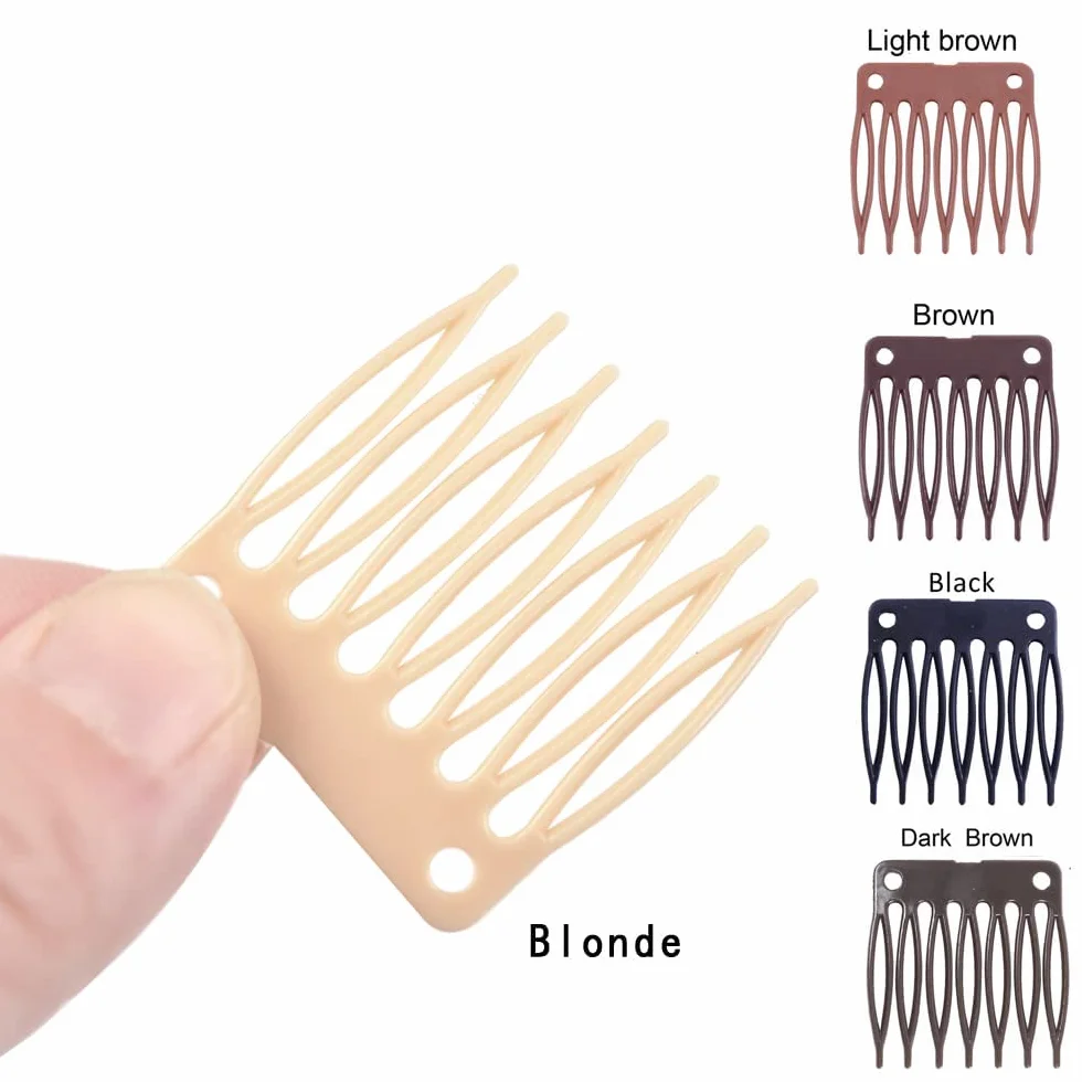50 szt./partia grzebień do włosów slajdy plastikowe klipsy do peruki czepek peruki grzebienie do robienia peruki, 7 zębów spinki do włosów (blonde)
