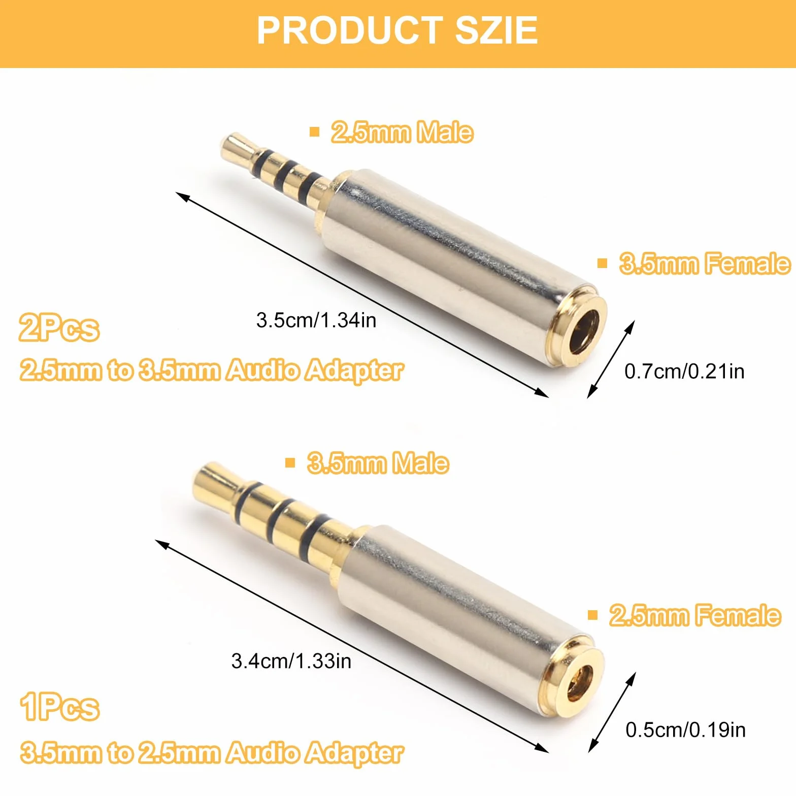 Zestaw 3 adapterów wtyczek jack HENGBIRD 2,5 mm na 3,5 mm i 3,5 mm na 2,5 mm do suchawek, telefonów komórkowych, odtwarzaczy MP3, komputerów i zczy AUX
