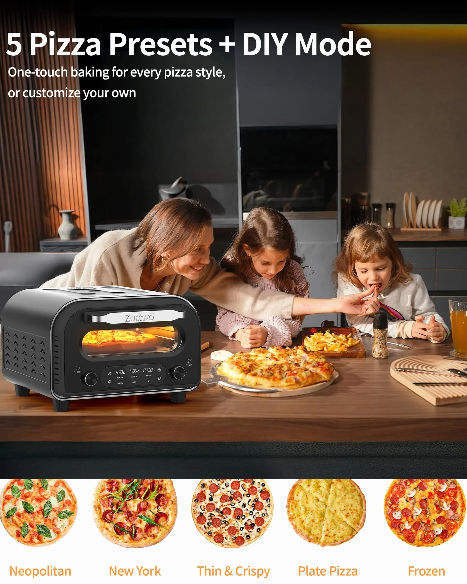 Elektryczny piekarnik do pizzy 450°C 32 cm stal nierdzewna timer 1-60 min