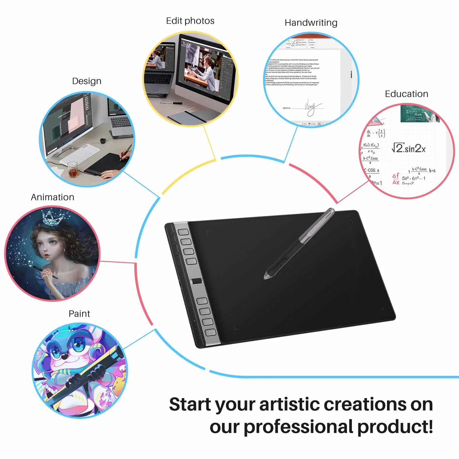 HUION Nowy Inspiroy 2 L H1061P tablet graficzny z 3 klawiszami grupowymi + przewijaczem i bezbateryjowym piórem PW110, 26,67 x 16,66 cm tablet graficzny dla Mac, Windows, Chrome OS, Harmony OS, Linux