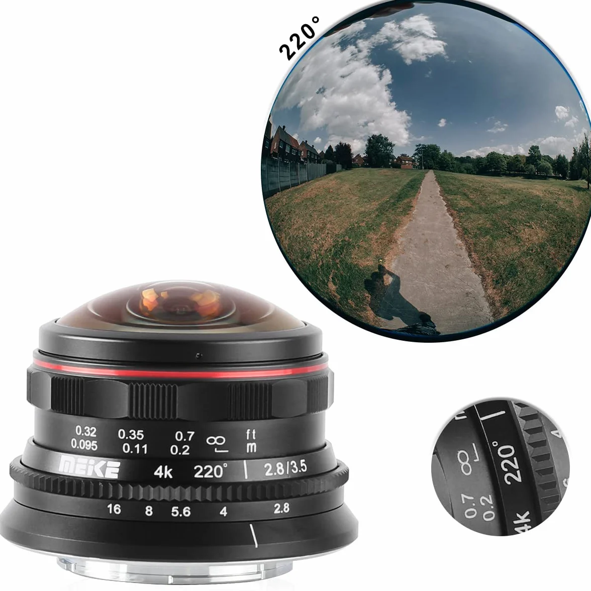 Meike 3.5mm f2.8 220-stopniowy obiektyw rybie oko z ręcznym ustawianiem ostrości kompatybilny z aparatami Olympus Panasonic Lumix M4/3 MFT GH4 GH5 GH6 OM-1