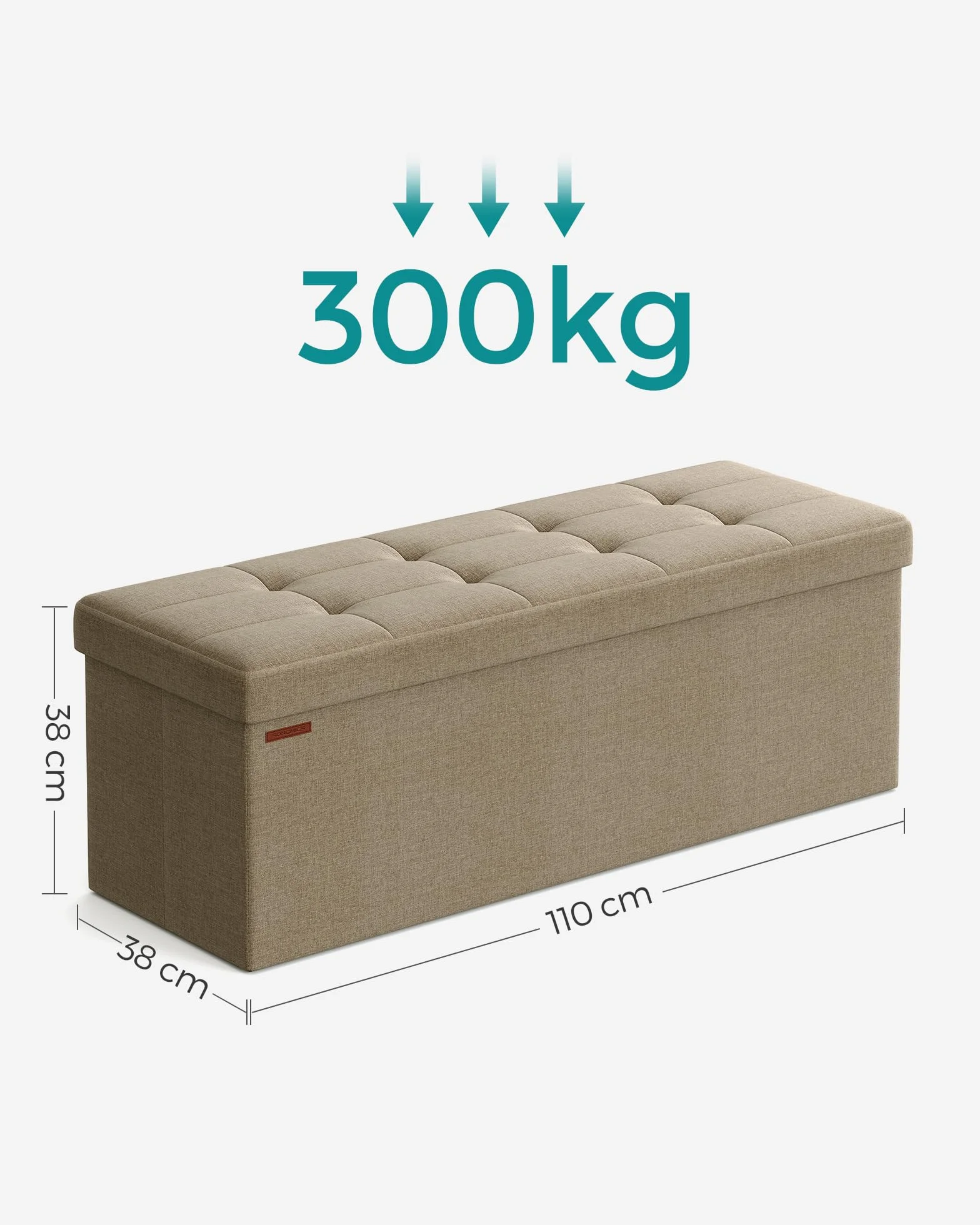 SONGMICS Ławka 110 cm Składana Skrzynia do Siedzenia z Miejscem do Przechowywania, Jasnoszary LSF077R01