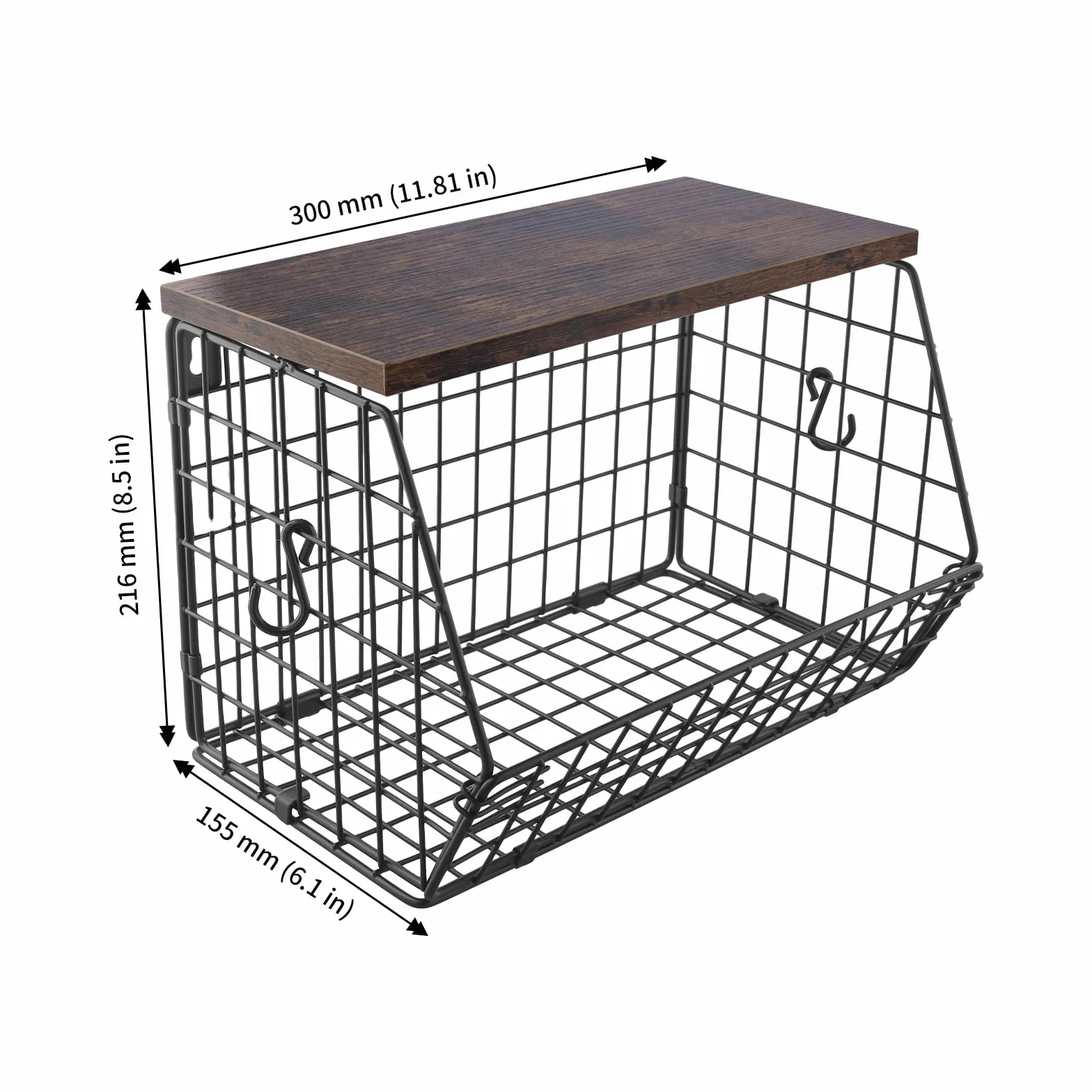 Wiszący koszyk na owoce metalowy 30x15,5x21,6 cm czarny