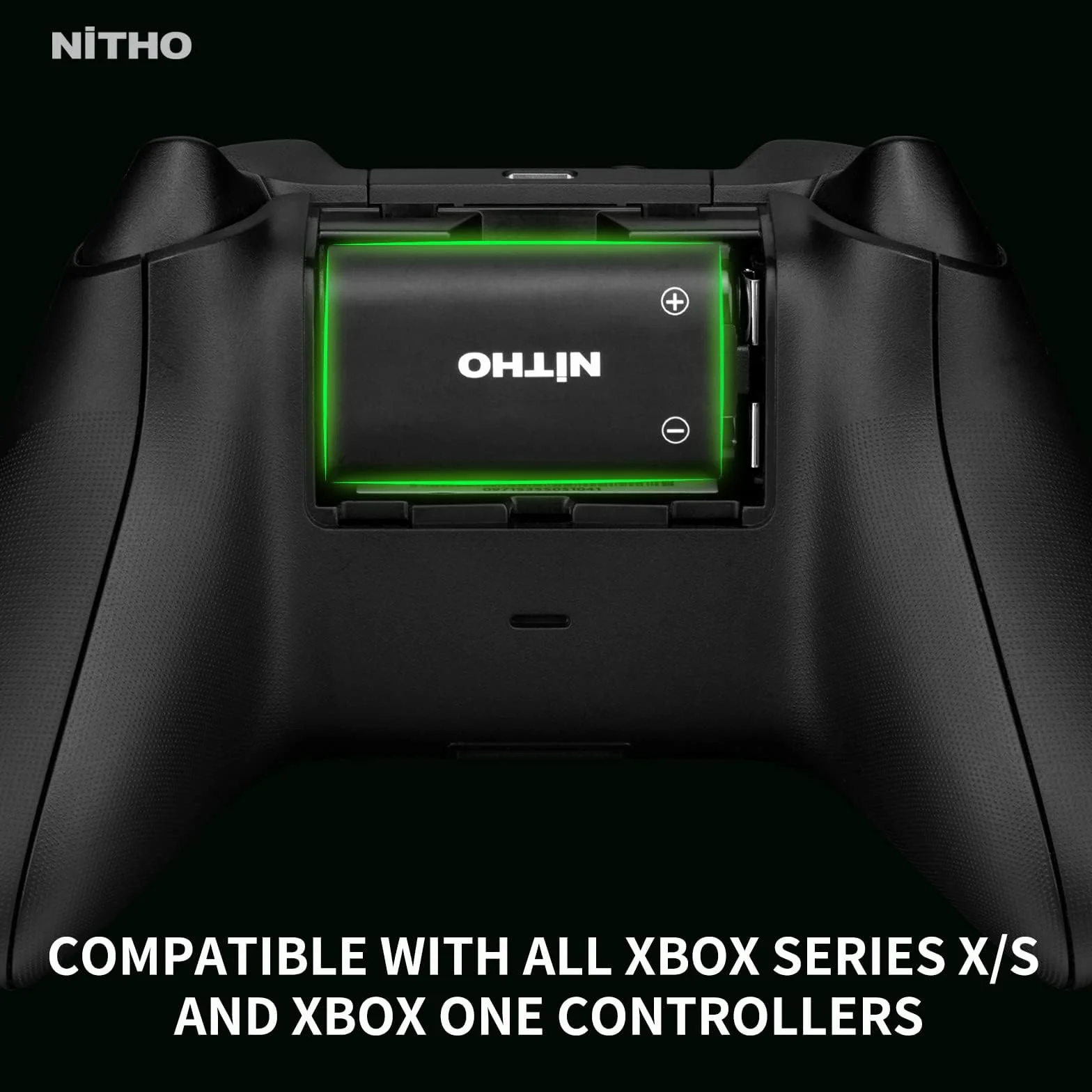 NiTHO stacja ładująca kompatybilna z konsolą Xbox One/Xbox Series X/S kontroler, 2 akumulatory w zestawie, kompaktowa stacja ładująca z zielonymi światłami otoczenia i diodami LED stanu ładowania