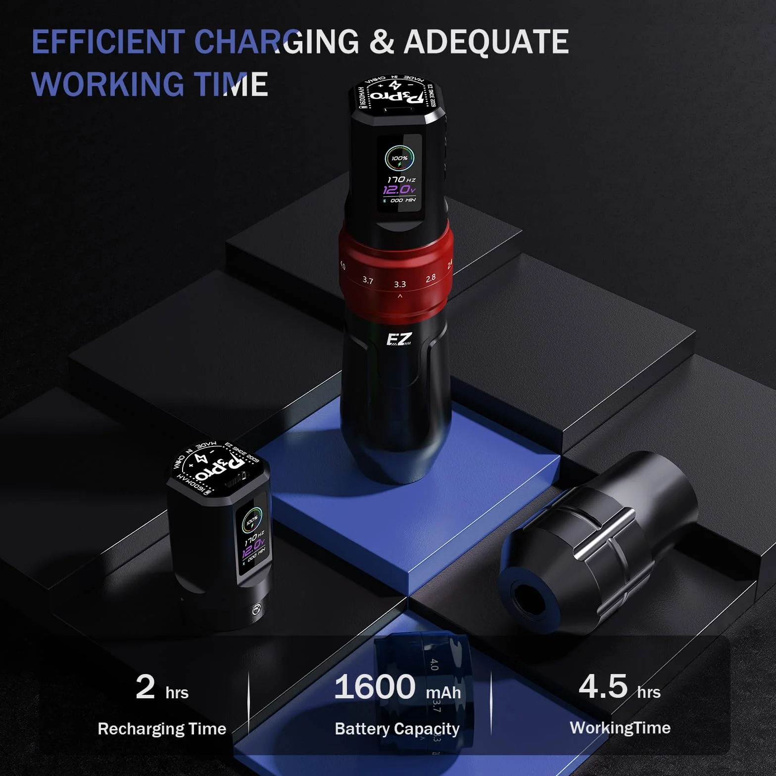 EZ P3 Pro Bezprzewodowa Maszynka do Tatuażu - 6 Uderzenia 2.0, 2.4, 2.8, 3.3, 3.7, 4.2mm Bluetooth Długopis do Maszynki do Tatuażu z 1600mAh Zasilanie Bateryjne (Czarny Połysk)