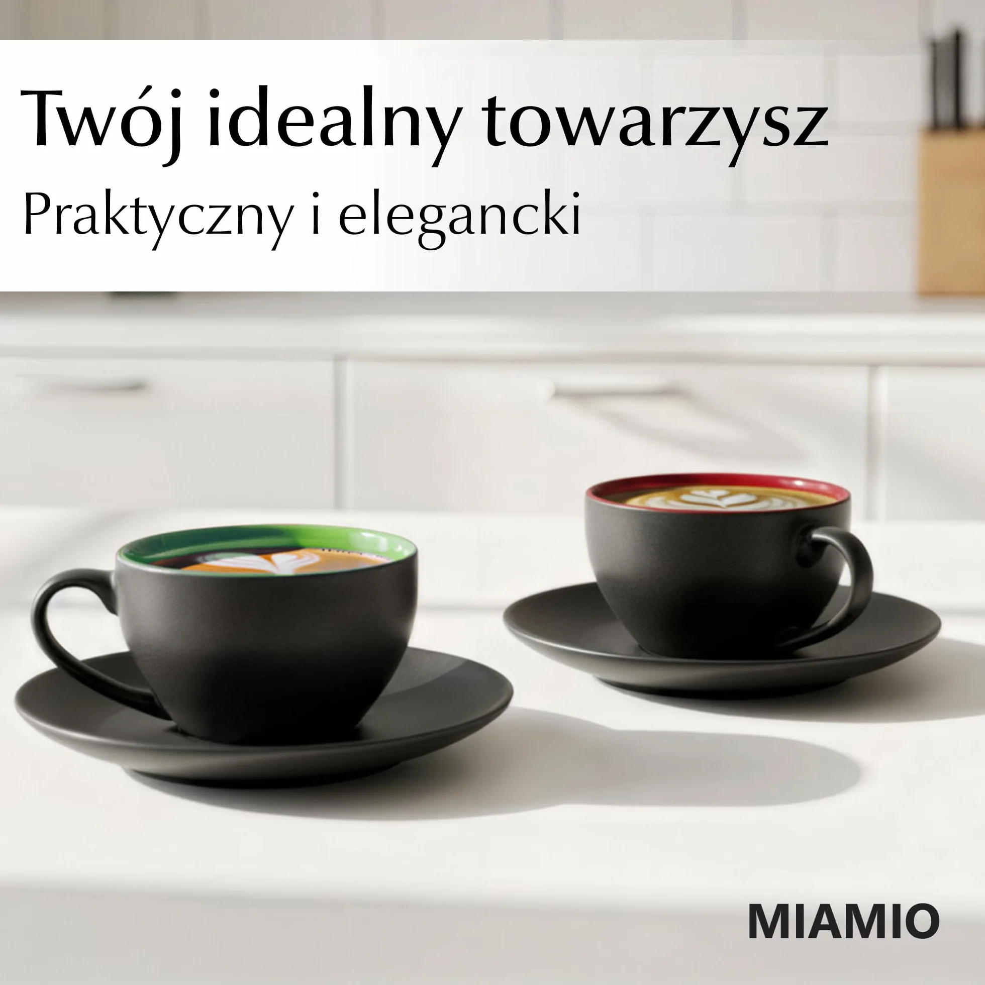 MIAMIO - 6 x 175 ml filiżanek do cappuccino/zestaw filiżanek do cappuccino Na zewnątrz czarne Wewnątrz kolorowe - Kolekcja Le Papillon (Mieszane)