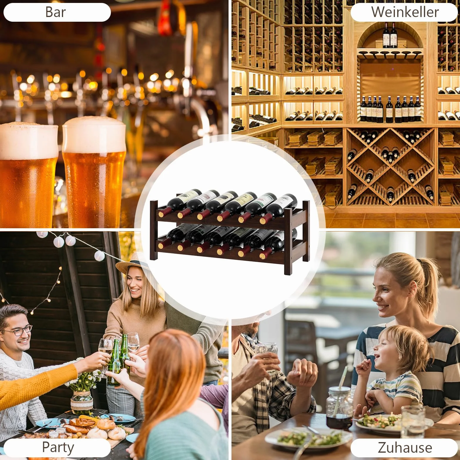 GOPLUS bambusowy regał na wino 2-stopniowy na 12 butelek czarny 24 x 60,5 x 25 cm