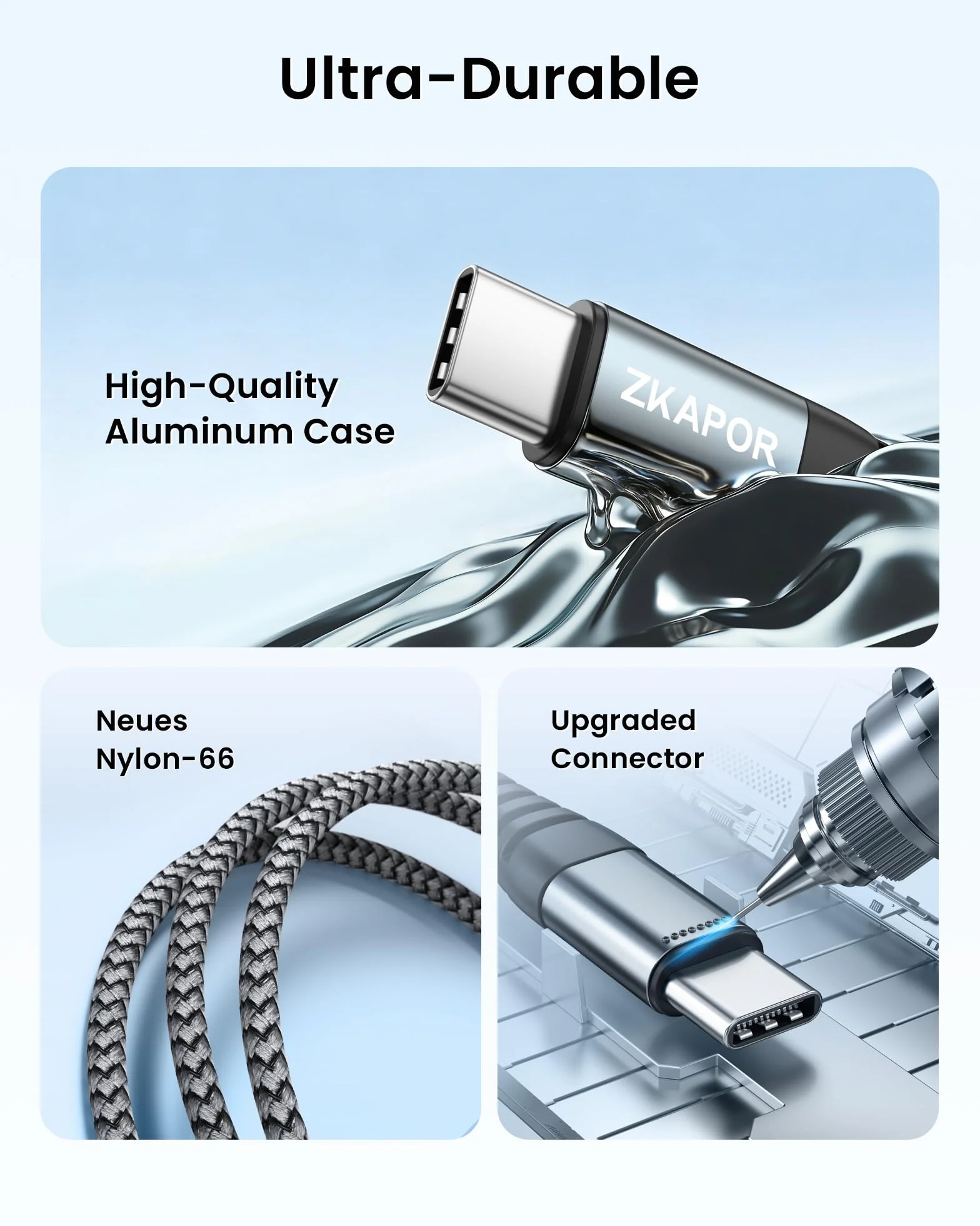 Kabel ZKAPOR USB C [2Pack 1M], kabel ładowarki USB C Nylonowy pleciony kabel szybkiego ładowania typu C kompatybilny z Samsung Galaxy S22 /S21 /S20 /S9, Huawei P40 /P30 /P20, Google Pixel, Sony -Grey