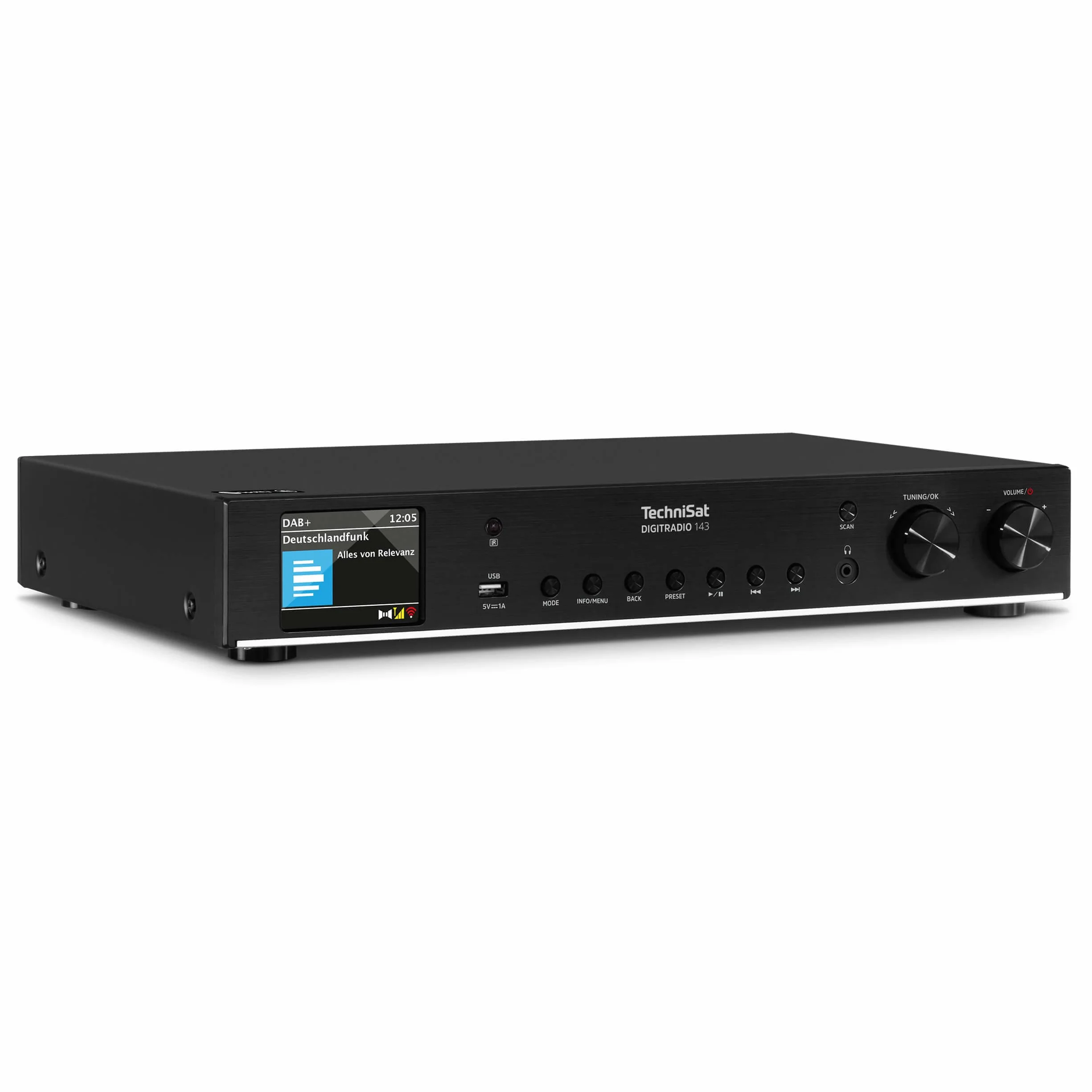 TechniSat DIGITRADIO 143 (V3) – Tuner HiFi Internetowe (Radio cyfrowe DAB+, Strumieniowanie audio przez Bluetooth, Spotify Connect, Antena kierunkowa, Pilot, Szerokość 43,5 cm) czarny
