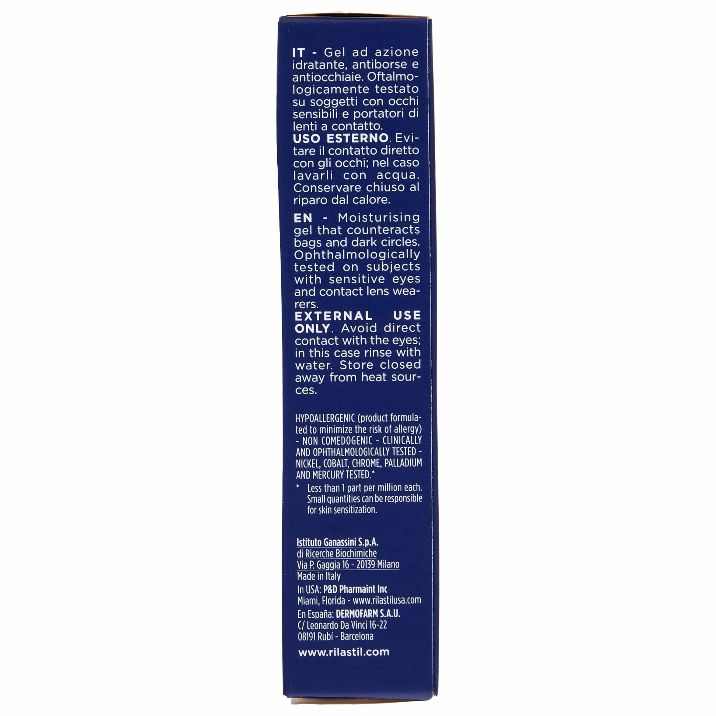 Rilastil Aqua Sensitive żel do konturu oczu, działanie nawilżające, przeciwborowe, przeciwcienie dla wszystkich rodzajów skóry, opakowanie 15 ml