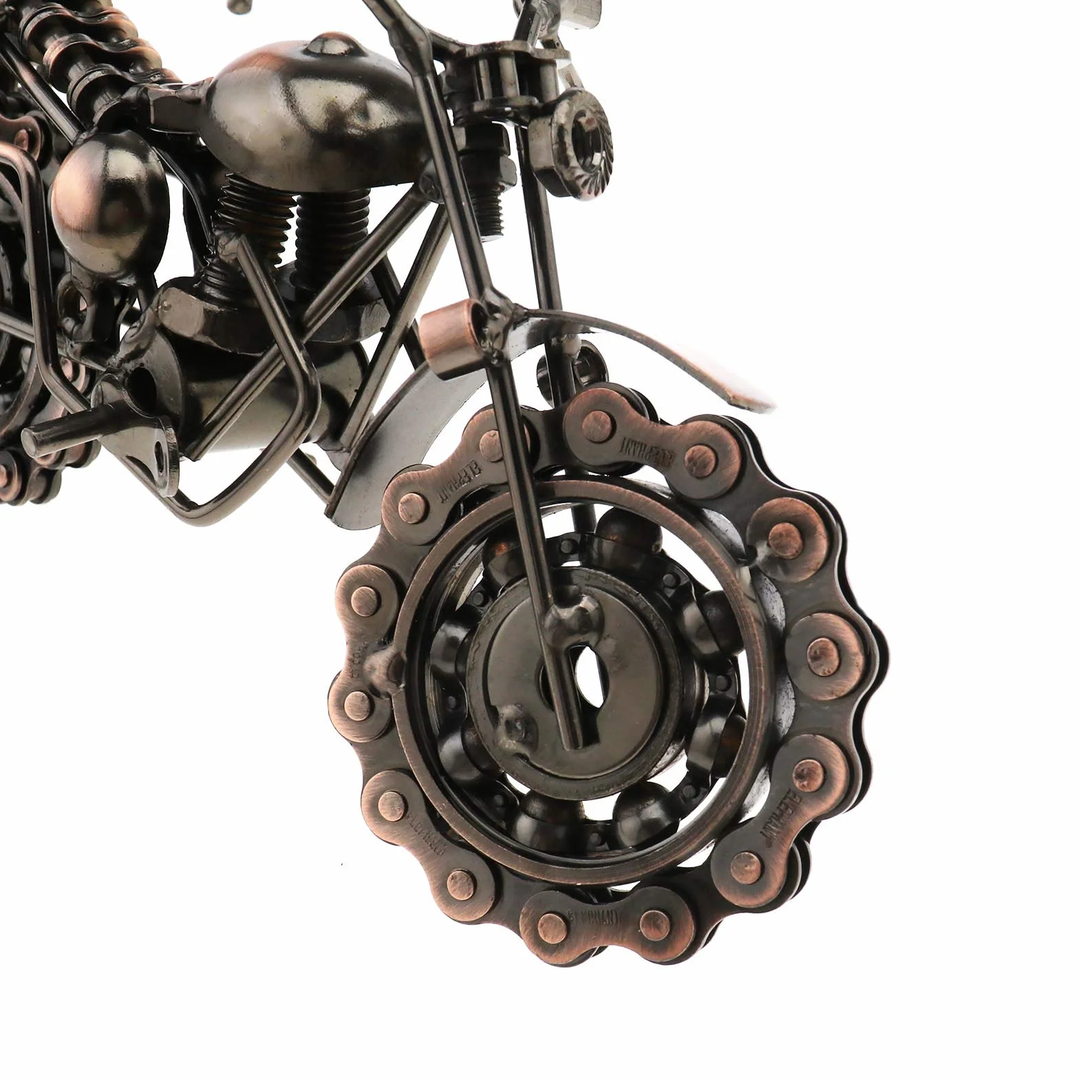 Retro Vintage metal motocykl brąz ręcznie metalowy model koła łańcuchowego ornament sztuka rzeźba kolekcjonerska prezent