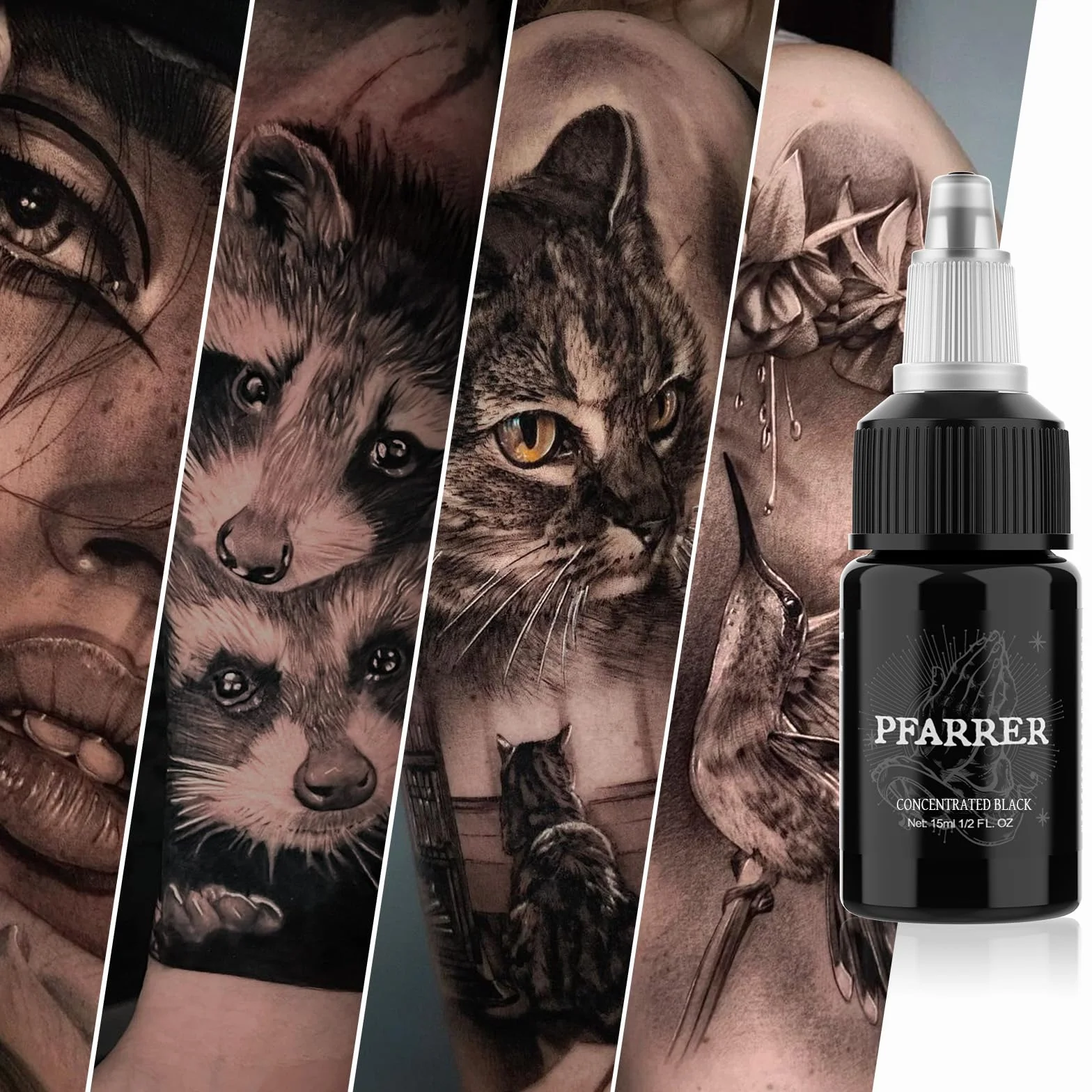 PFARRER Kolor tatuażu czarny 1 oz (15 ml) przyjazny dla skóry USA Standard Tattoo kolor czarny Concentrated Black TI7003-15-002