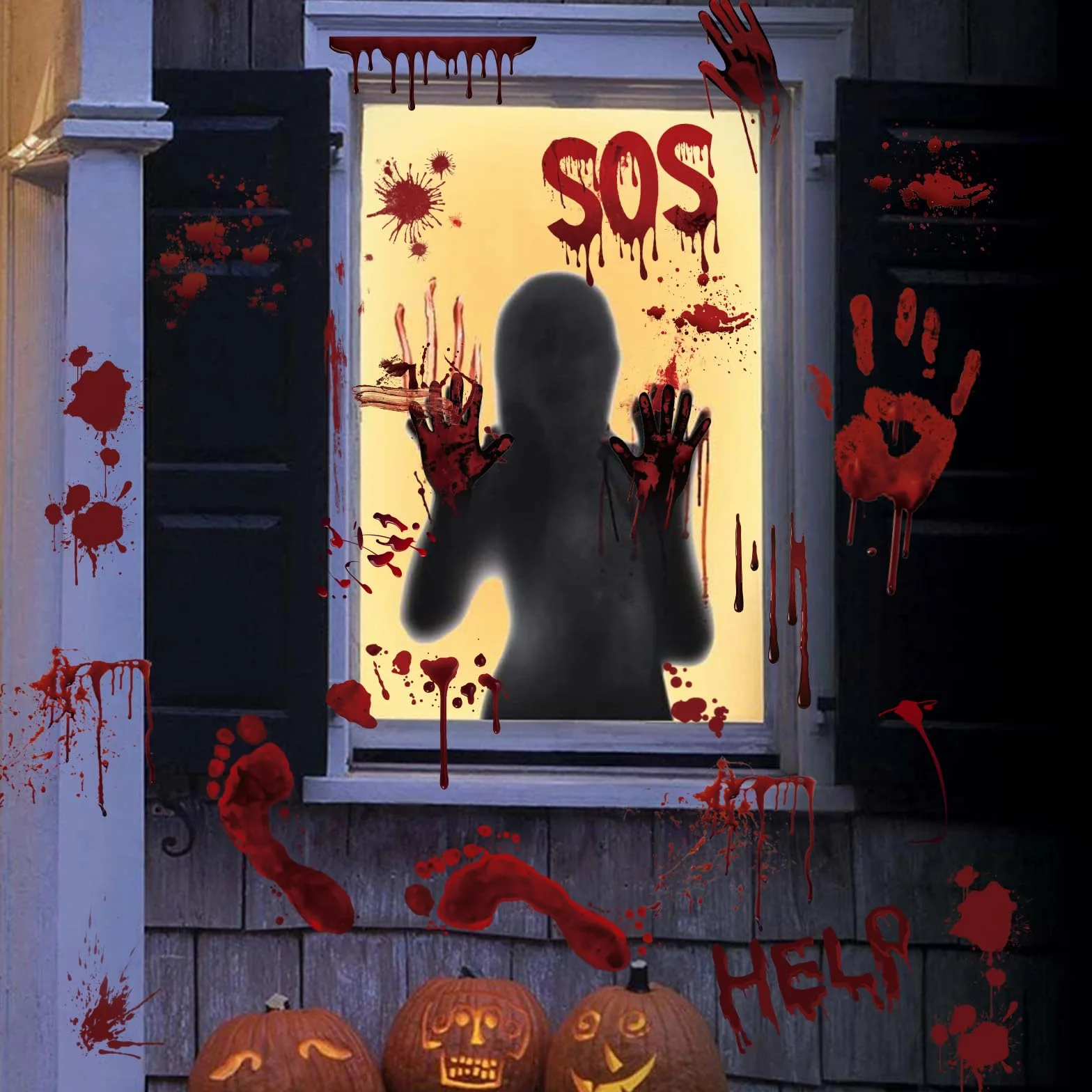Halloween naklejki okienne krwawy odcisk dłoni 10 arkuszy zombie dekoracja