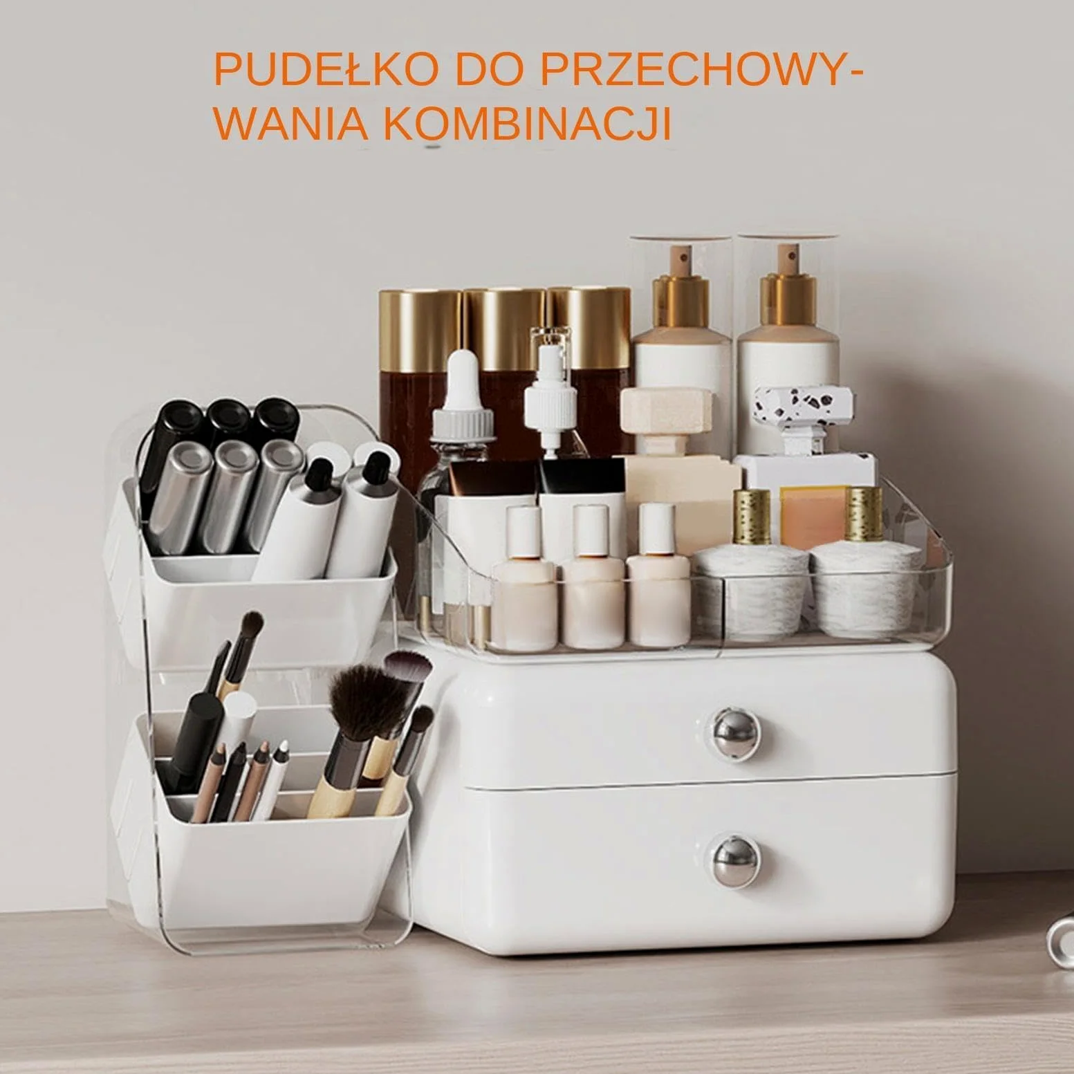 Organizer na Makijaż Duża Ekspozycyjna Szkatułka z Szufladami | Kosmetyczka z organizerem na pędzle Do Domu, Łazienki, Kuchni, Blatu, Komody, Spiżarni