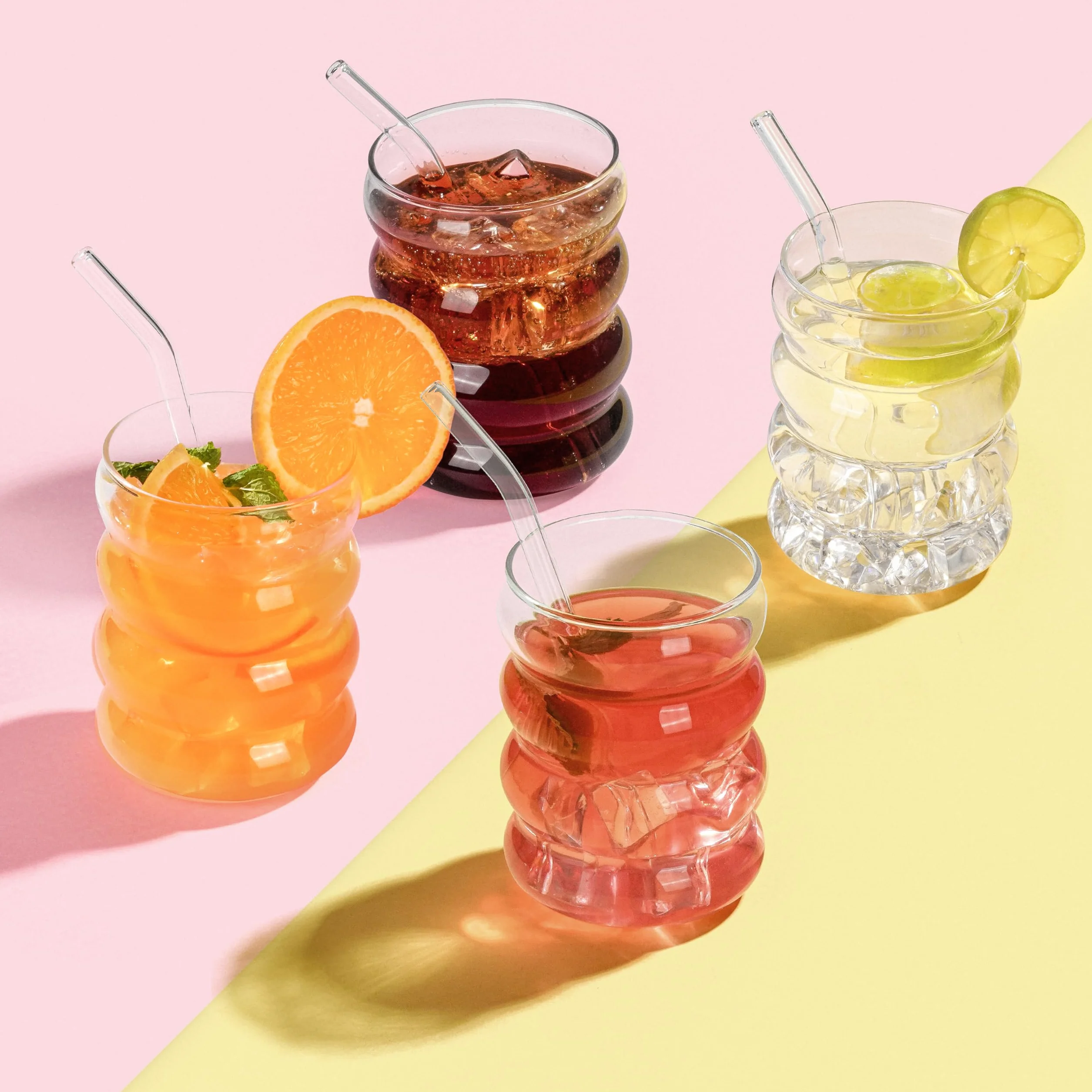 Szklanki do Picia ze Słomkami 410ml [2 szt] Winter Shore - Unikalne Kształt Bąbelkowego Pączka - Bez BPA z Szczotką