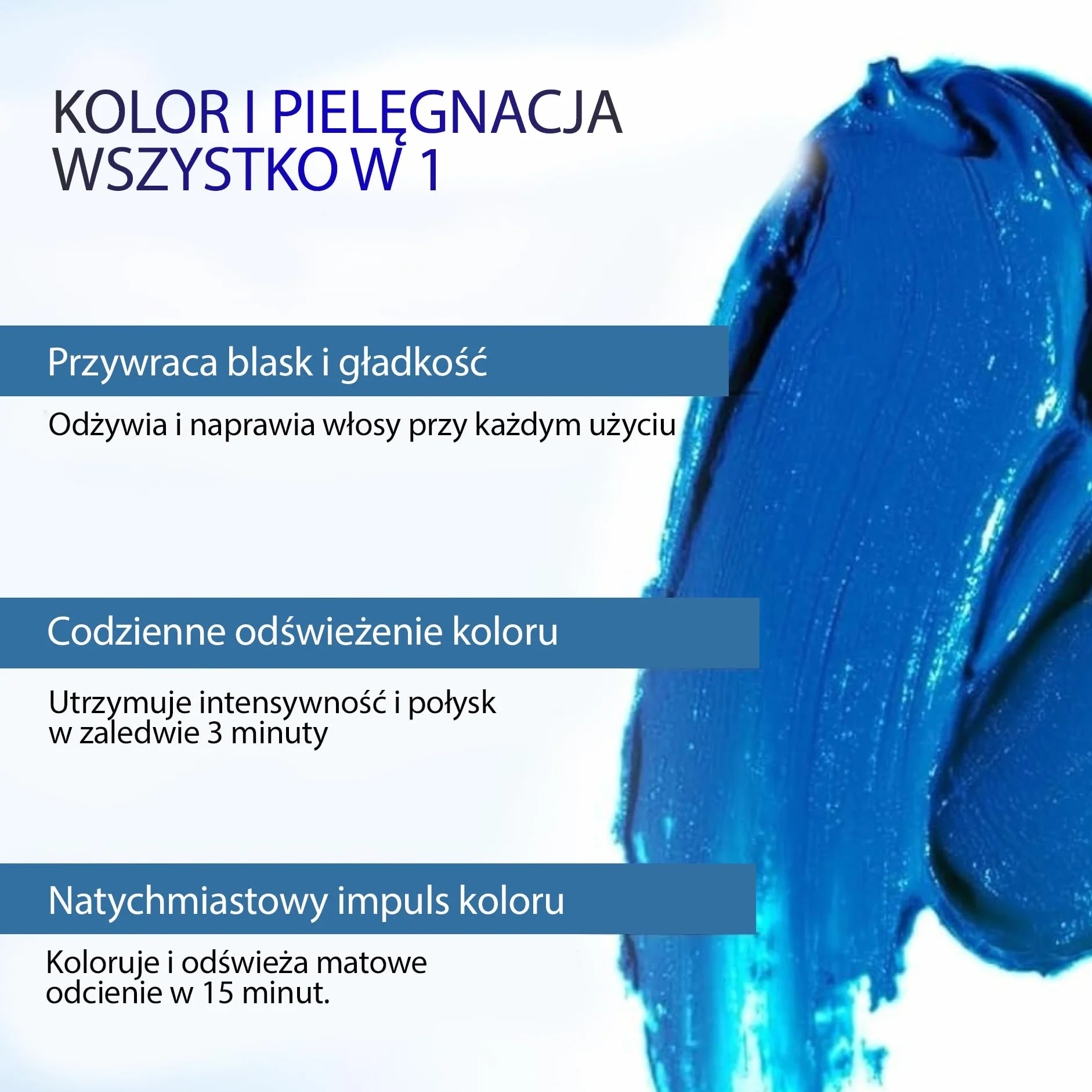 Karseell MACA CARE SYSTEM Maska do włosów z niebieskim pigmentem Tonacja Odświeżanie koloru Wzmocnione chłodne odcienie niebieskich barw Hydratuje Naprawia Przeciwko puszeniu się Dla suchych